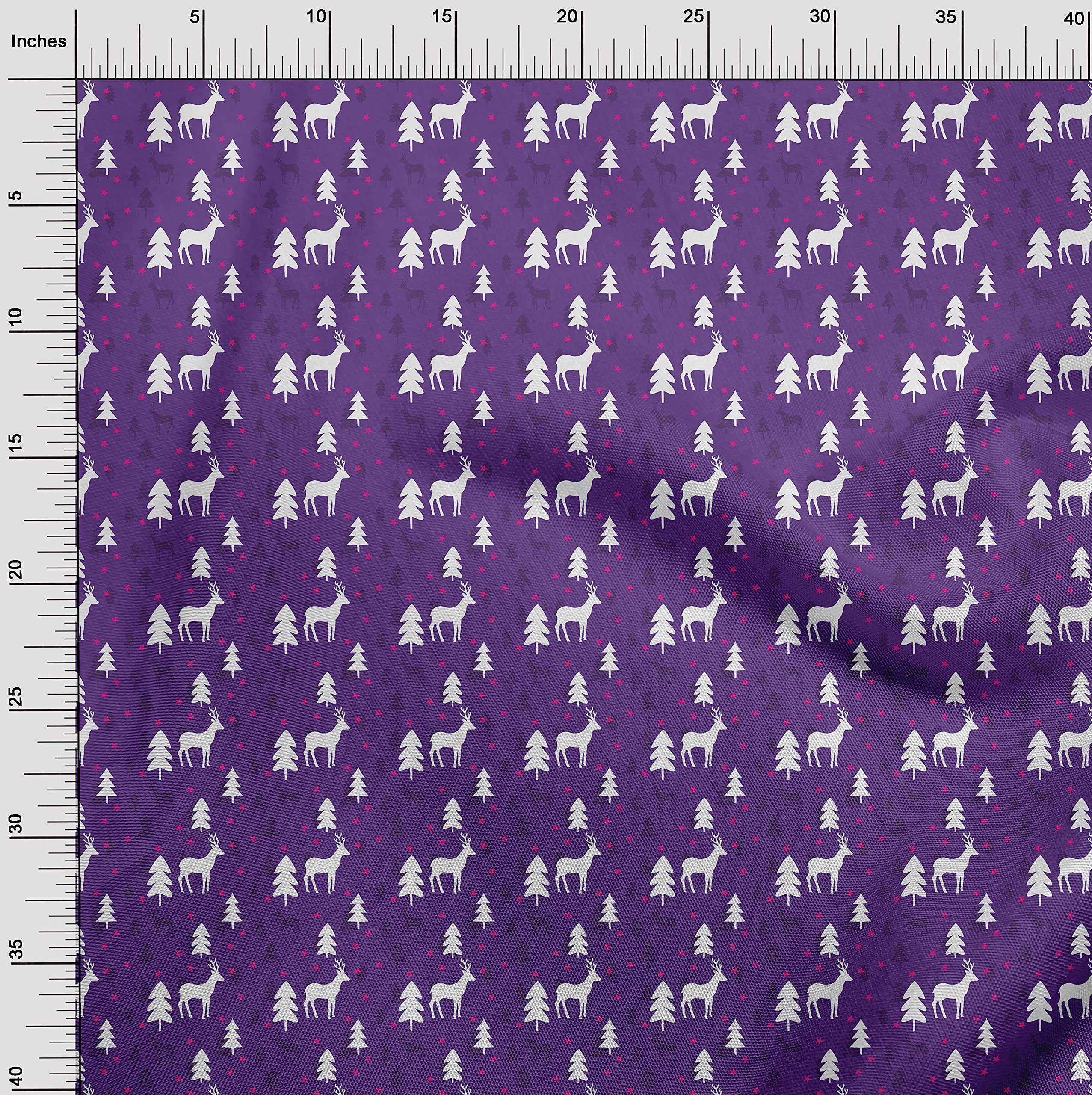 oneOone Polyester Spandex Violet Christmas Print Fabric - 56 Inch Wide DIY Clothing & Quilting Material for Holiday Crafts, Home Decor, and Festive Sewing Projects