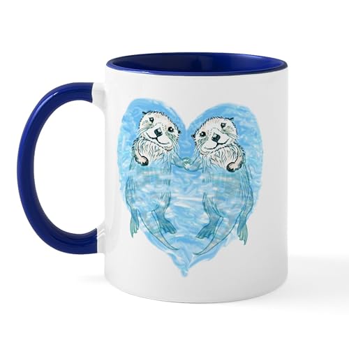 White/Navy Inside - Sea Otters Holding Hands Mug