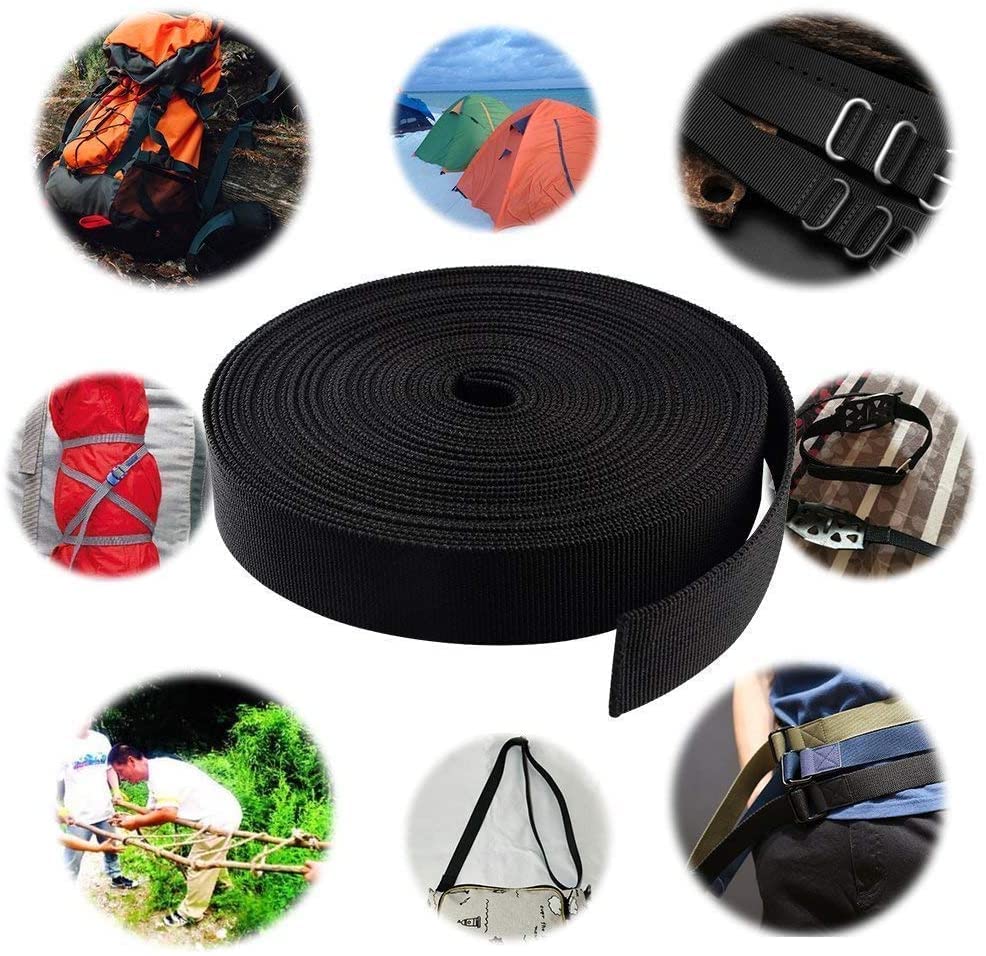 1 Inch Wide 10 Yards Black Nylon Webbing Strap - Heavy Duty Polypropylene Straps for Bags, Hammocks, Outdoor Climbing Gear, DIY Luggage Straps, Pet Collars & Backpack Repairs - Perfect for Camping, Hiking, Travel & Craft Projects