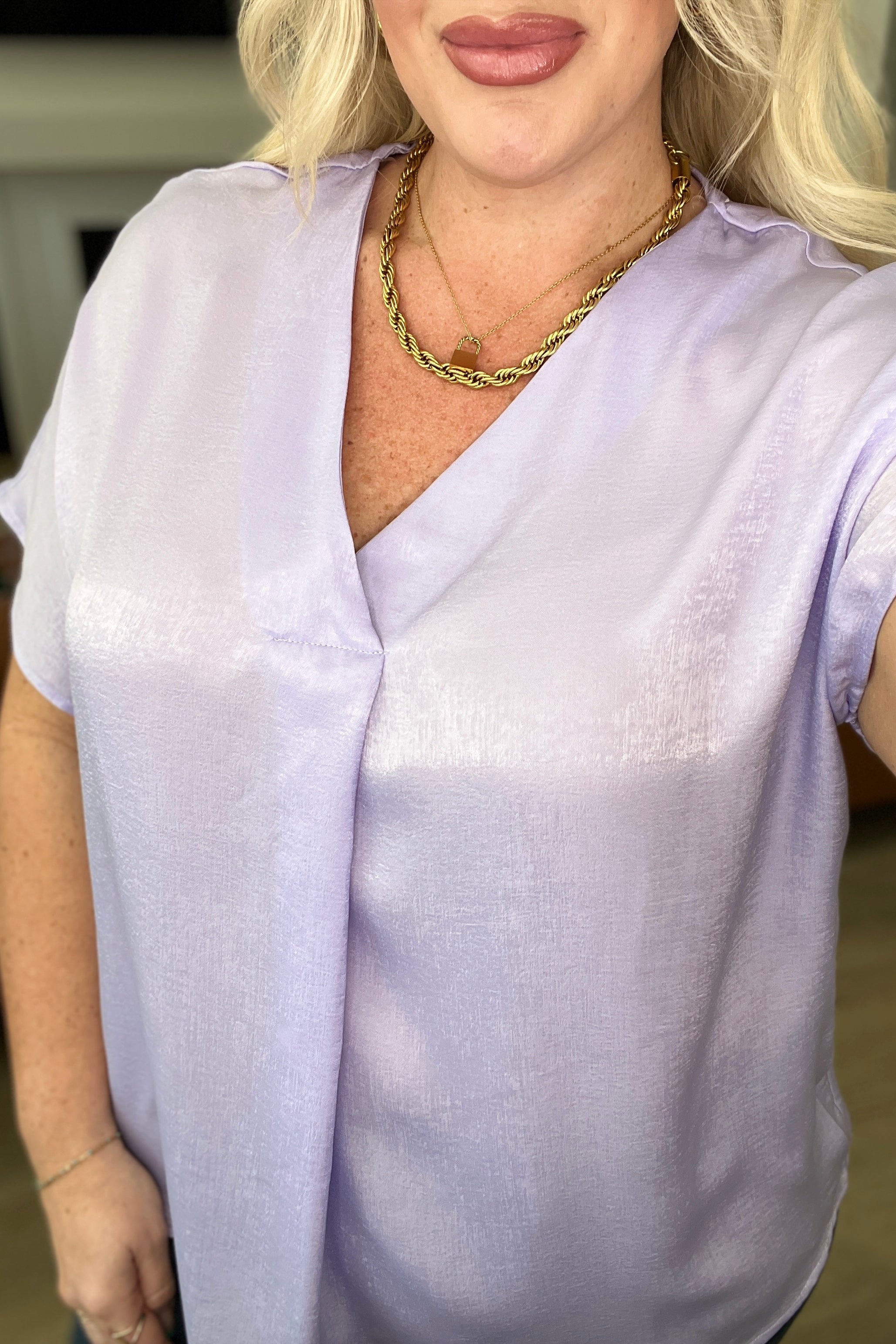 Stylish Pleat Front V-Neck Top in Lavender - Women's Casual Blouse for Work, Date Night & Everyday Wear