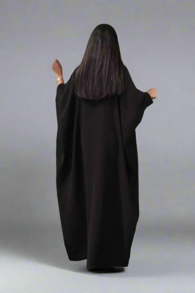 Elegant Batwing Sleeve Farasha Open Abaya Dress with Adjustable Leather Belt - Modest Muslim Women's Prayer Dress for Special Occasions & Evening Events