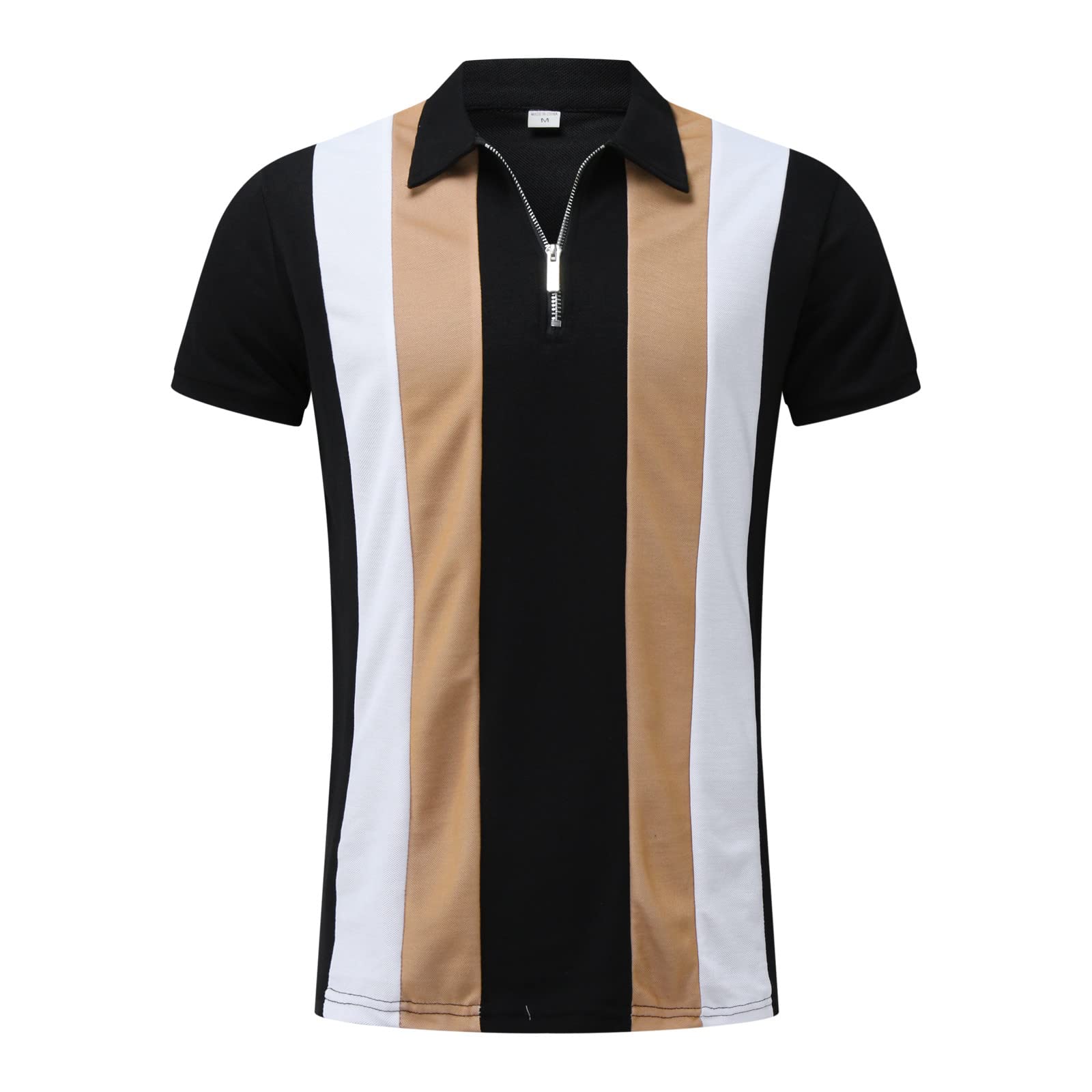 Men's Casual Zipper Collar Polo Shirts - Short Sleeve Color Block Golf Shirts & Breathable T-Shirts for Work, Golf, and Everyday Wear