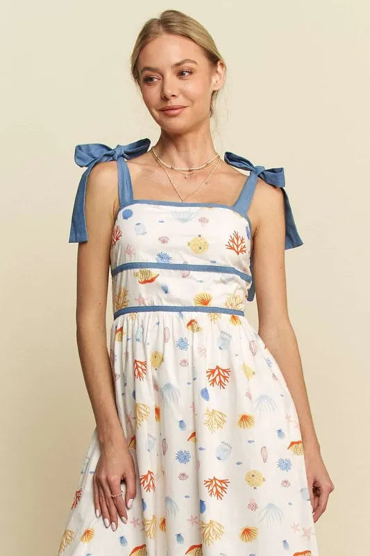 Stylish Denim Binding Summer Maxi Dress for Women - Flowy Beach Dress with Pockets | Perfect for Vacations, Pool Parties & Casual Outings