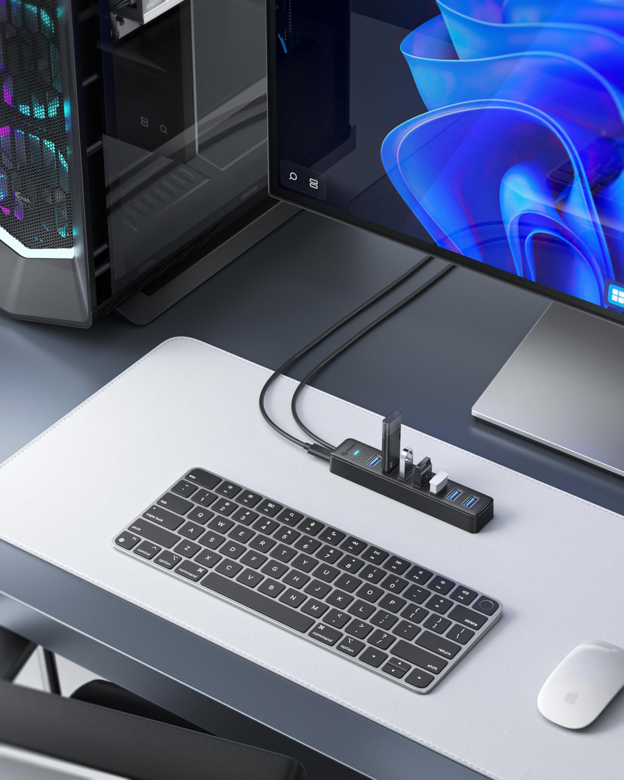 PHIXERO 7-Port USB 3.0 Hub with 3.3FT Cable - High-Speed Data Transfer USB Splitter for PC, Laptop, MacBook - Compatible with USB 3.0/2.0/1.1 Devices - Perfect for Home Office, Gaming & Multiple Device Charging