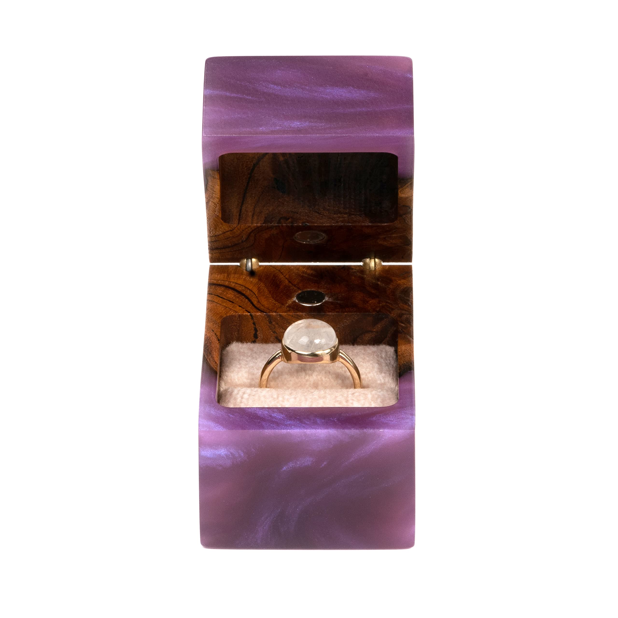 Exquisite Handcrafted Wooden Ring Box for Engagement & Wedding - Unique Proposal Ring Holder for Women & Men - Elegant Purple Accord Single Ring Bearer Box - Perfect for Wedding Proposals, Vow Renewals & Special Occasions