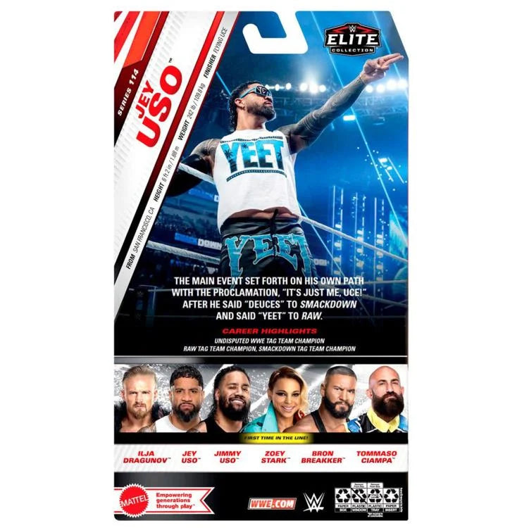 Jey Uso WWE Elite Collection Series 114 Action Figure - Authentic Wrestling Collectible Toy for Fans & Display - Perfect for Play, Gifts, and WWE Memorabilia Collections