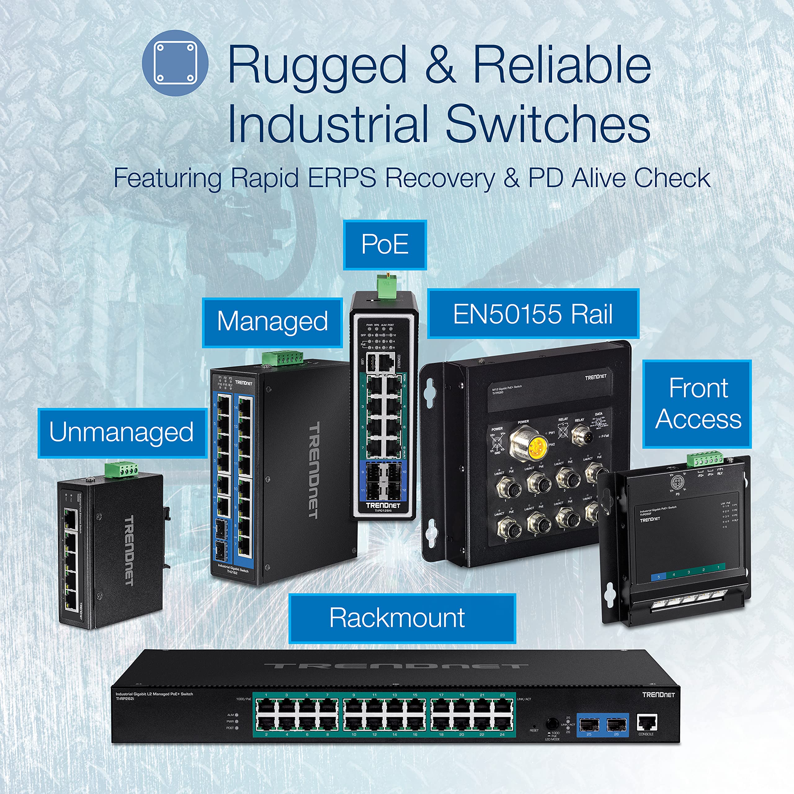 TRENDnet 5-Port Industrial Gigabit DIN-Rail Switch - 10Gbps High-Speed Network Switch with IP30 Rating (-40°F to 167°F) - DIN-Rail & Wall Mount Included - Lifetime Warranty - Black - TI-G50 - Perfect for Harsh Industrial Environments, Factory Automation & Outdoor Networking