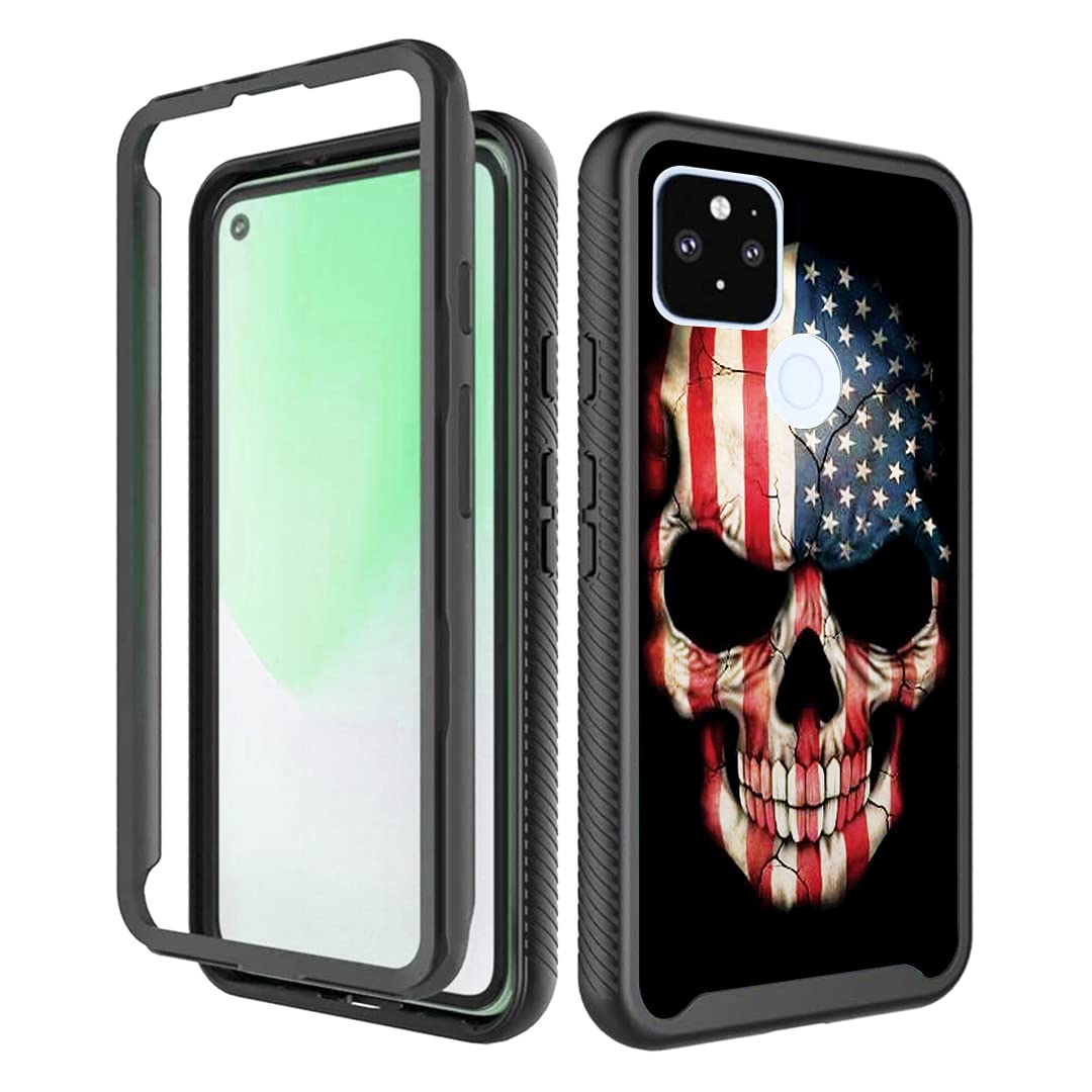 Premium Shockproof Case for Google Pixel 4a 5G - USA Flag Skull Design for Daily Protection
