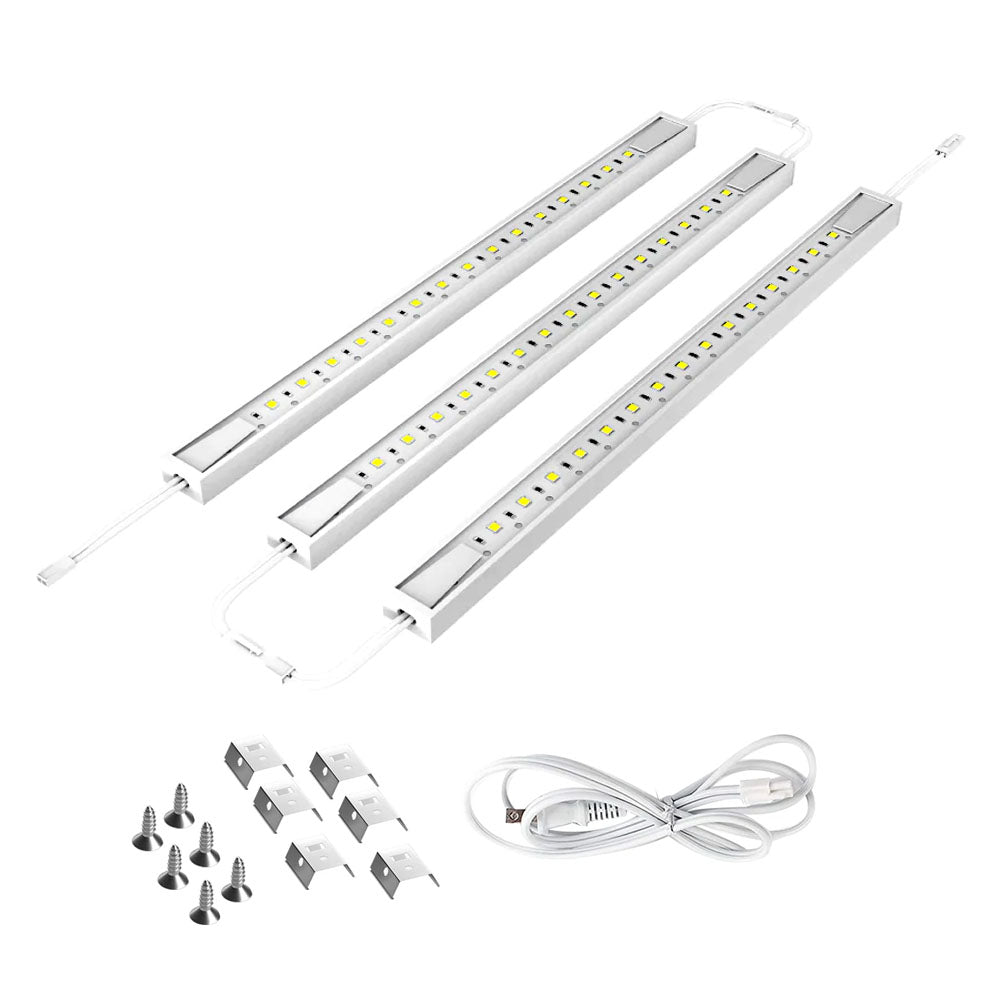 12-Piece Hardwired Under Cabinet Lighting Kit - 3x3.6W Linkable LED Light Bars, 330 Lumens, White - Perfect for Kitchen, Pantry & Display Shelves