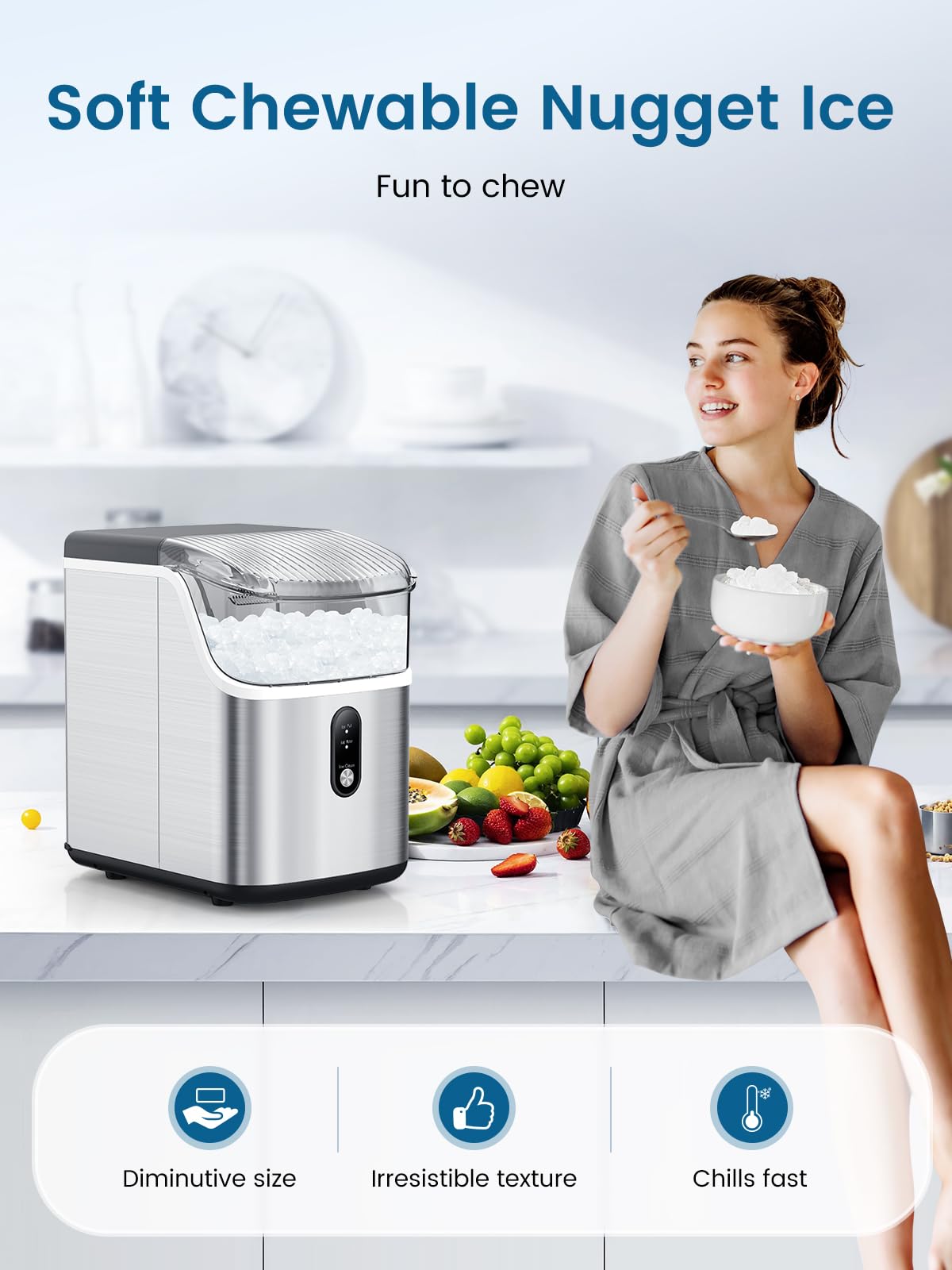 COWSAR Countertop Nugget Ice Maker Machine - 34Lbs/Day Soft Chewable Pebble Ice Maker with Self-Cleaning & One-Button Operation for Home, Kitchen, Office, Bar, Party - Perfect for Cocktails, Sodas, and Beverage Dispensing