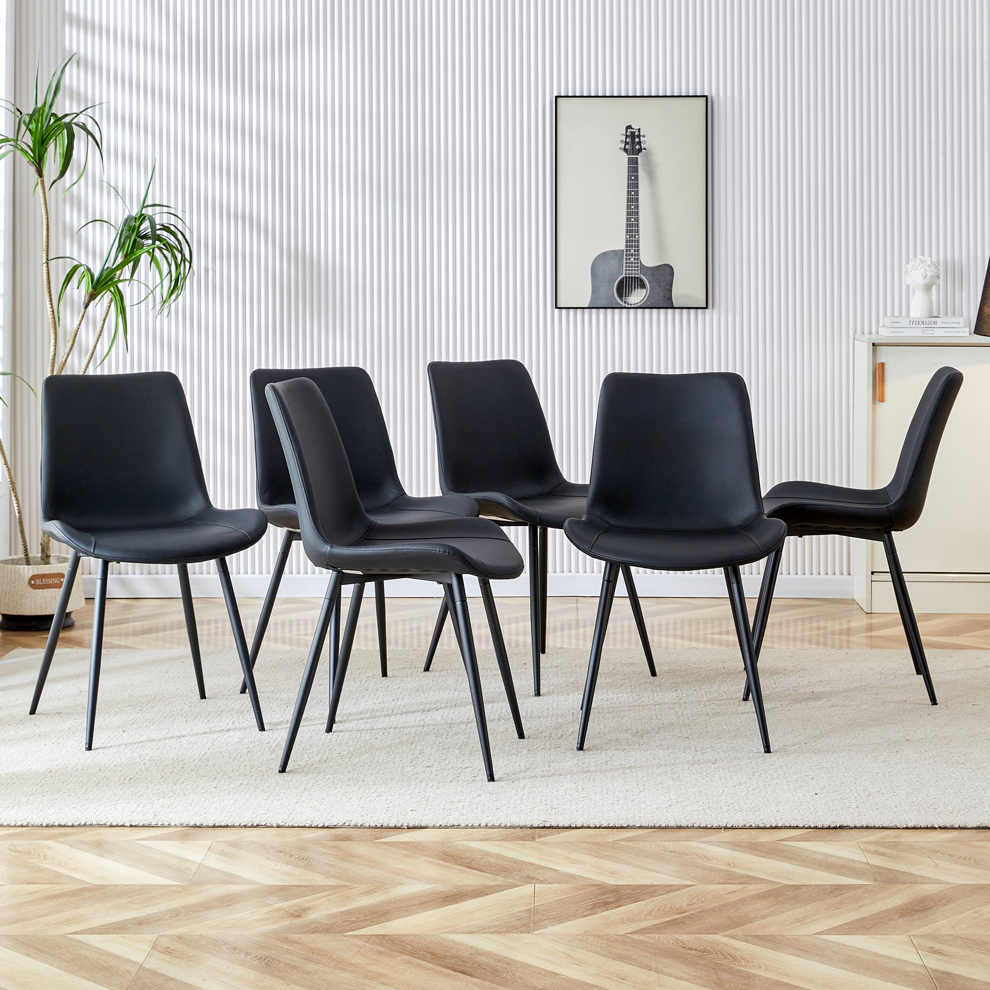 Premium Black Faux Leather Dining Chairs with Metal Legs - Ergonomic Curved Backrest & Wide Cushion for Maximum Comfort - Set of 4 Modern Chairs for Restaurant, Kitchen, Bedroom & Office Use