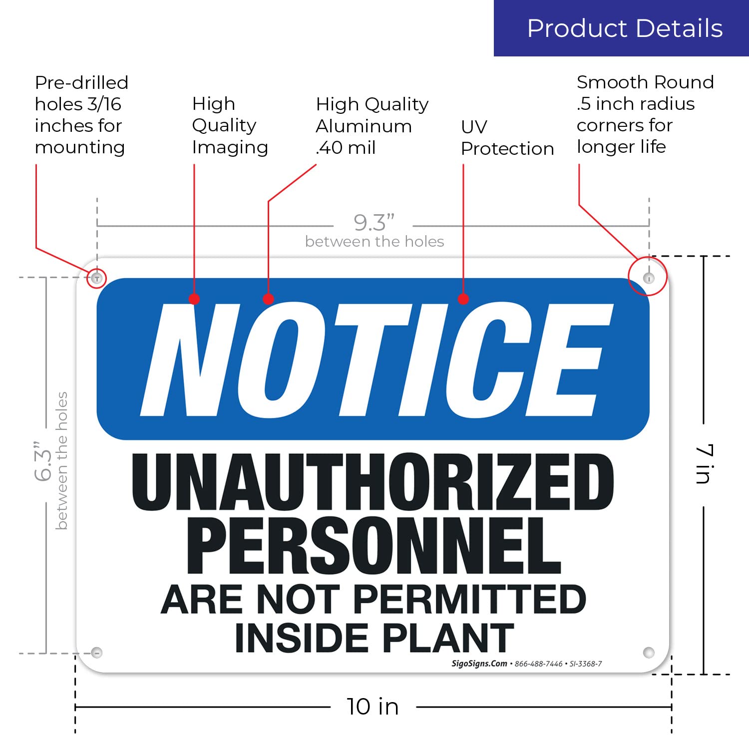Unauthorized Personnel Prohibited OSHA Sign - 10x7 Inches Rust-Free .040 Aluminum, Fade Resistant - Indoor/Outdoor Safety Sign for Construction Sites, Warehouses & Restricted Areas - Made in USA