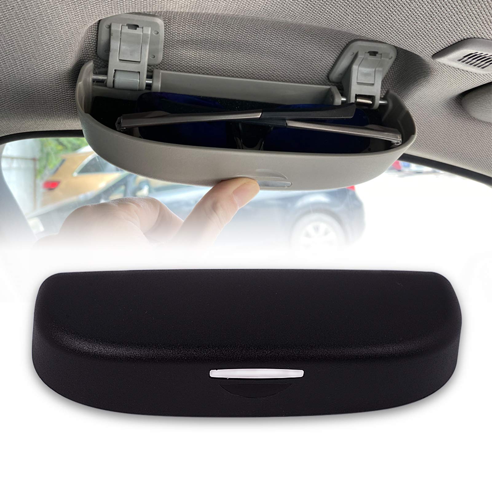 Runmade Sunglasses Holder - Black Storage Case Compatible with BMW 3/5/6/7/X3/X5/X7 Series - Fits Driver Side Overhead Grab Handle (E70 E90 F10 F15 F30 G30) - Perfect for Car Organization & Eyewear Protection