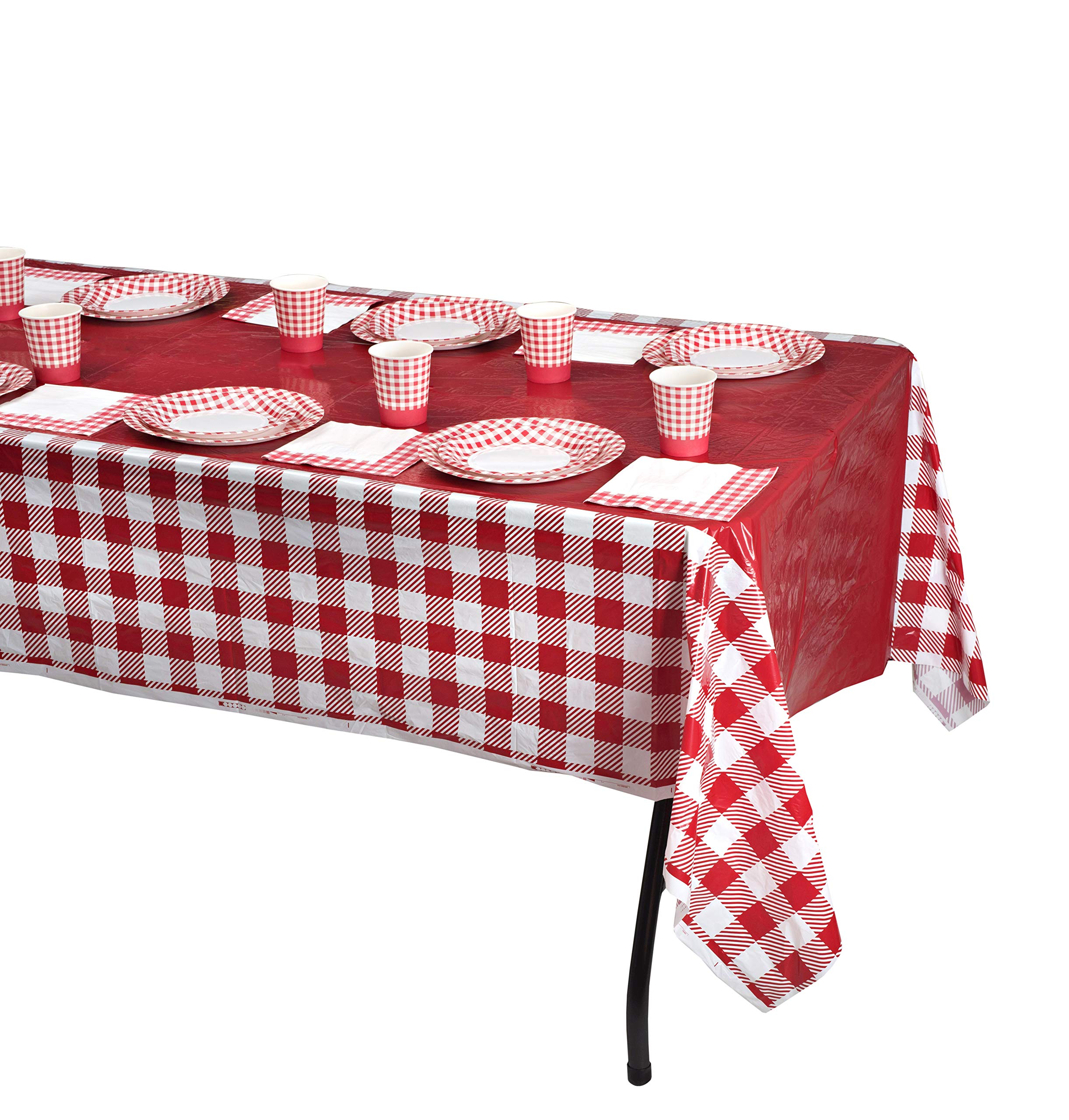 Hammont 9 oz Disposable Picnic Cups - Red & White Checkered Gingham Paper Cups for BBQ, Birthday Party, Backyard Gathering & Outdoor Events (50 Pack) - Perfect for Summer Picnics, Camping Trips and Family Reunions