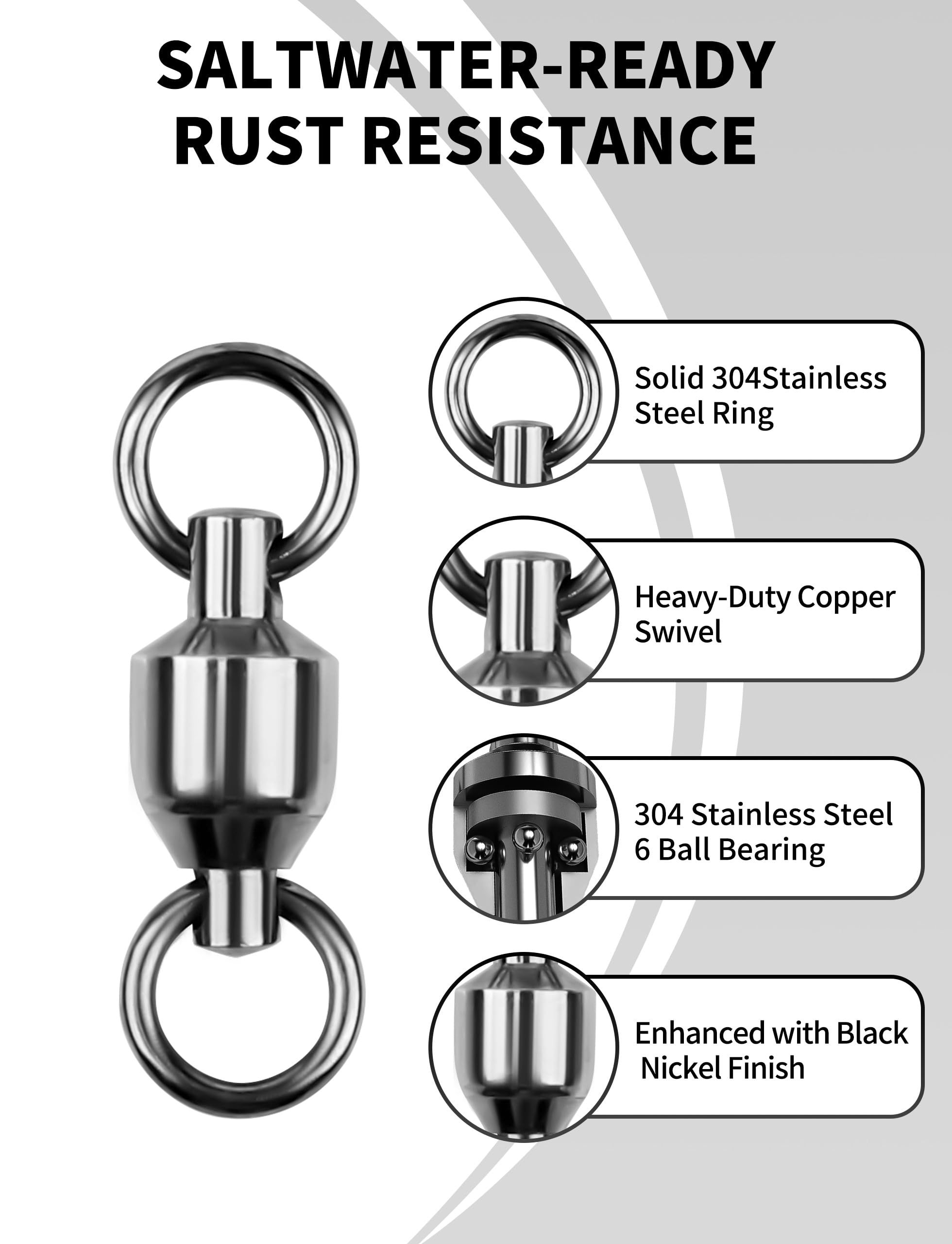 Premium Fishing Ball Bearing Swivels - High Strength Tackle Connector for Saltwater & Freshwater (33LB-507LB) | Black Nickel Coated | Smooth Rotation for Lure Fishing, Trolling & Offshore Angling