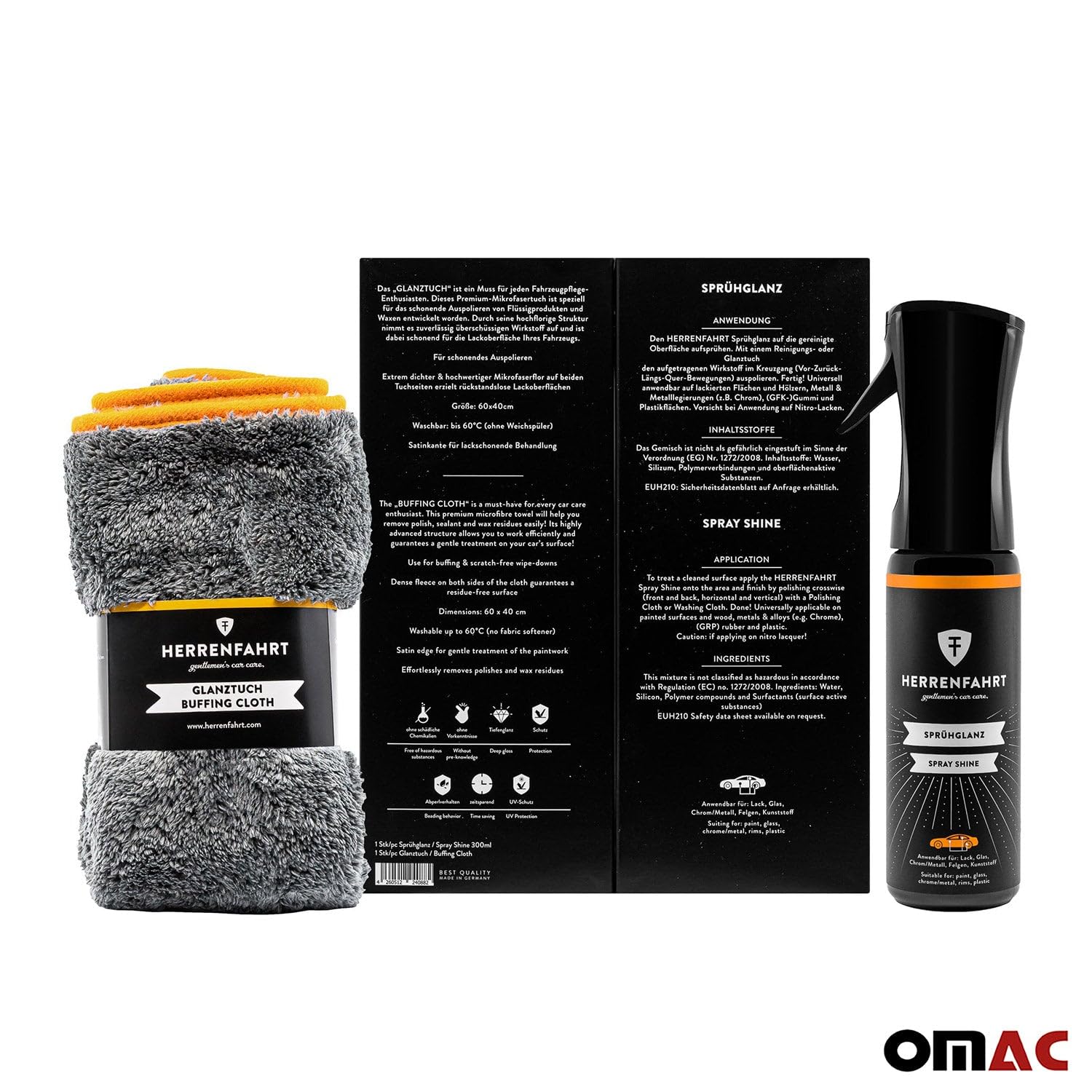 OMAC Gloss Paint Protection & Shine Spray Wax Polishing Kit - Premium Car Care Set for Ultimate Shine & Protection - Perfect for Car Detailing, Auto Show Prep & Daily Vehicle Maintenance