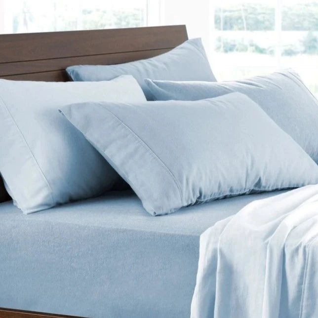 Soft & Breathable Cotton Flannelette Sheet Set - CHAMBRAY by Logan & Mason - Perfect for Cozy Winter Nights & Bedroom Comfort