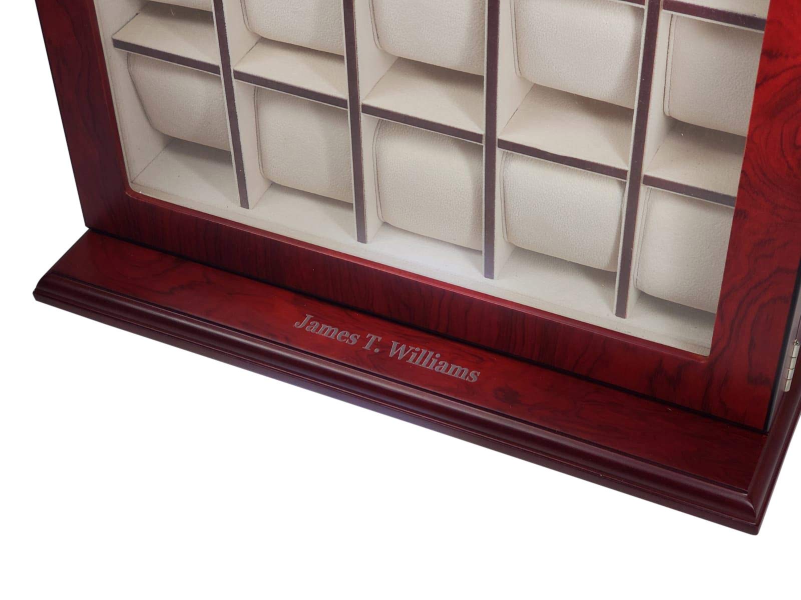 30-Piece Cherry Wood Personalized Watch Display Case - Wall Hanging Storage Organizer Box & Stand for Luxury Watch Collection (Home Decor, Jewelry Store Display, Gift for Watch Enthusiasts)