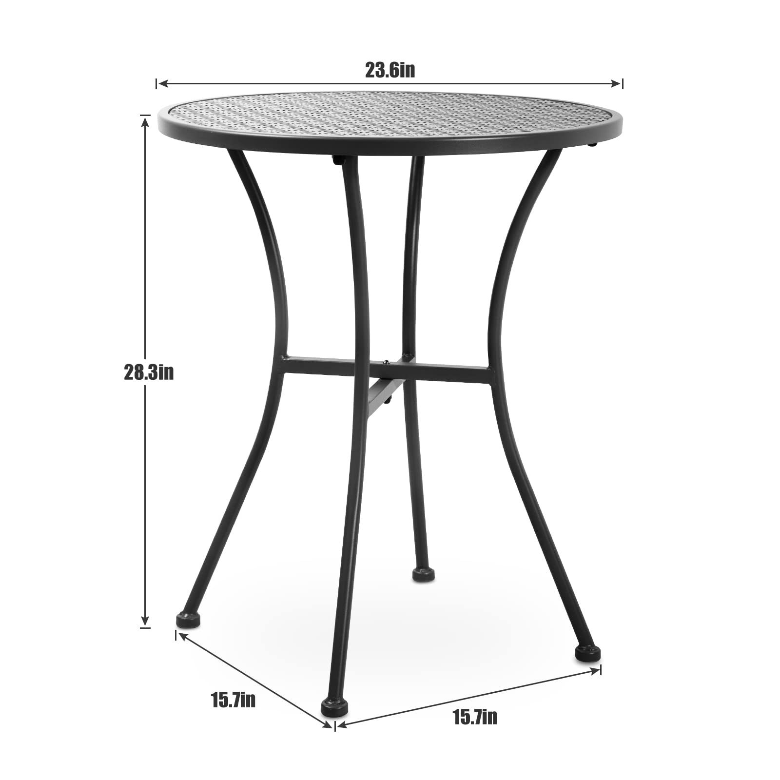 Black Steel Metal Round Outdoor Patio Coffee Table - Durable Garden, Deck, Poolside Furniture for Relaxing & Entertaining
