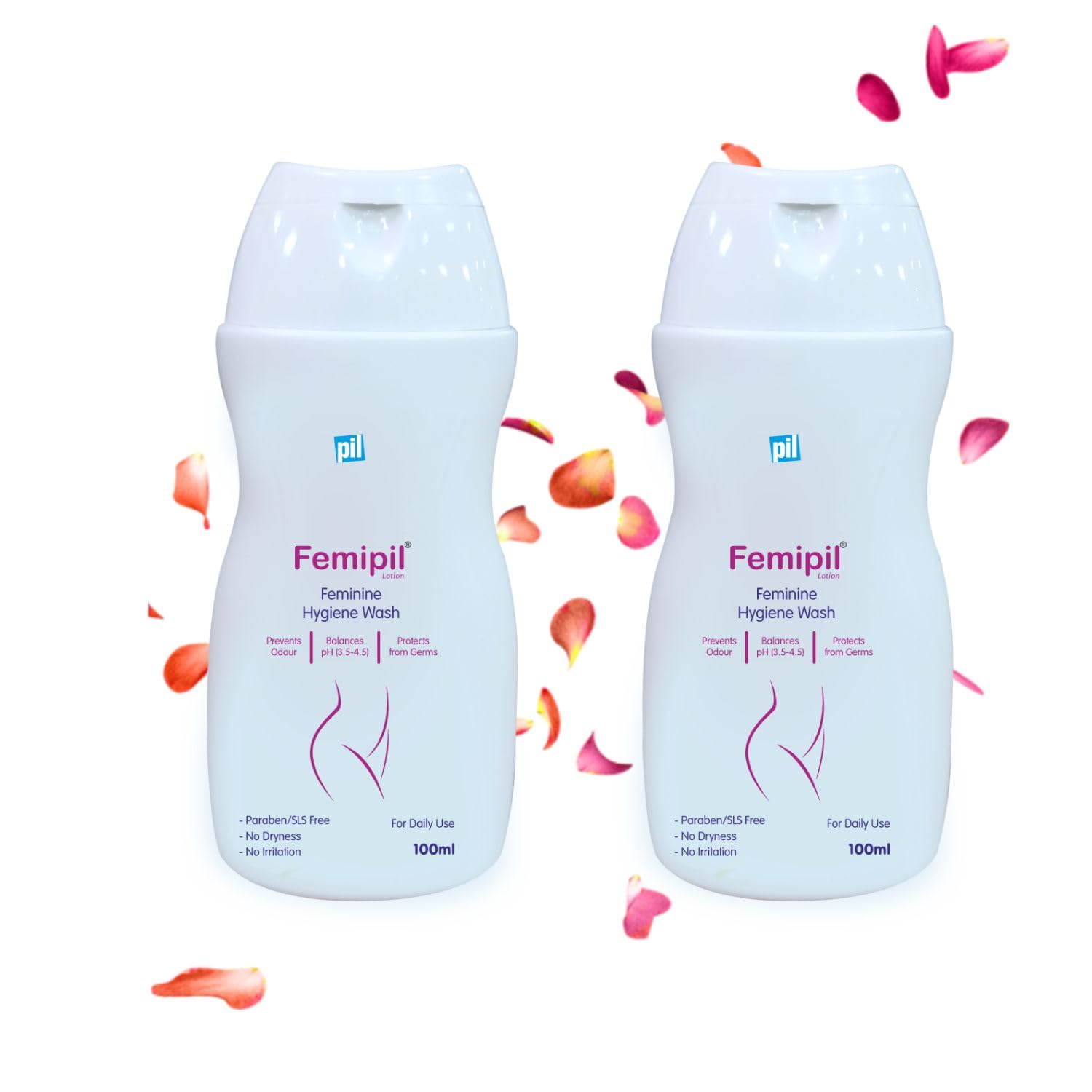 Pil Femipil Lotion - Intimate Wash for Women (100ml, Pack of 2) | Enriched with Vitamin E, Aloe Vera & Lactic Acid | Prevents Dryness, Itching & Irritation | Gentle pH-Balanced Feminine Hygiene for Daily Use & Post-Workout Care