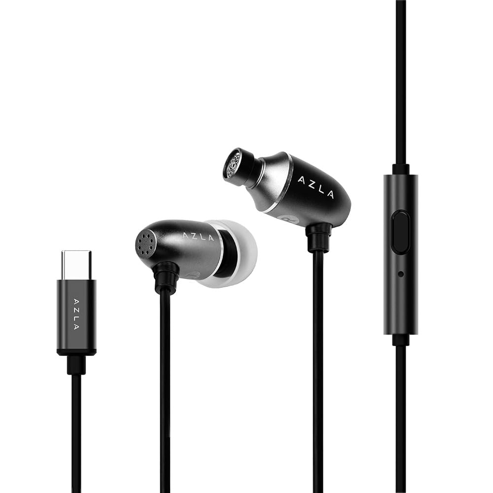 AZLA AIM C Daily USB-C Wired Earbuds with Microphone - HiFi Sound Quality, Noise Isolation, Ergonomic Design for iPhone 15/16, Android, Laptops - Perfect for Commuting, Gaming & Work Calls (Black)