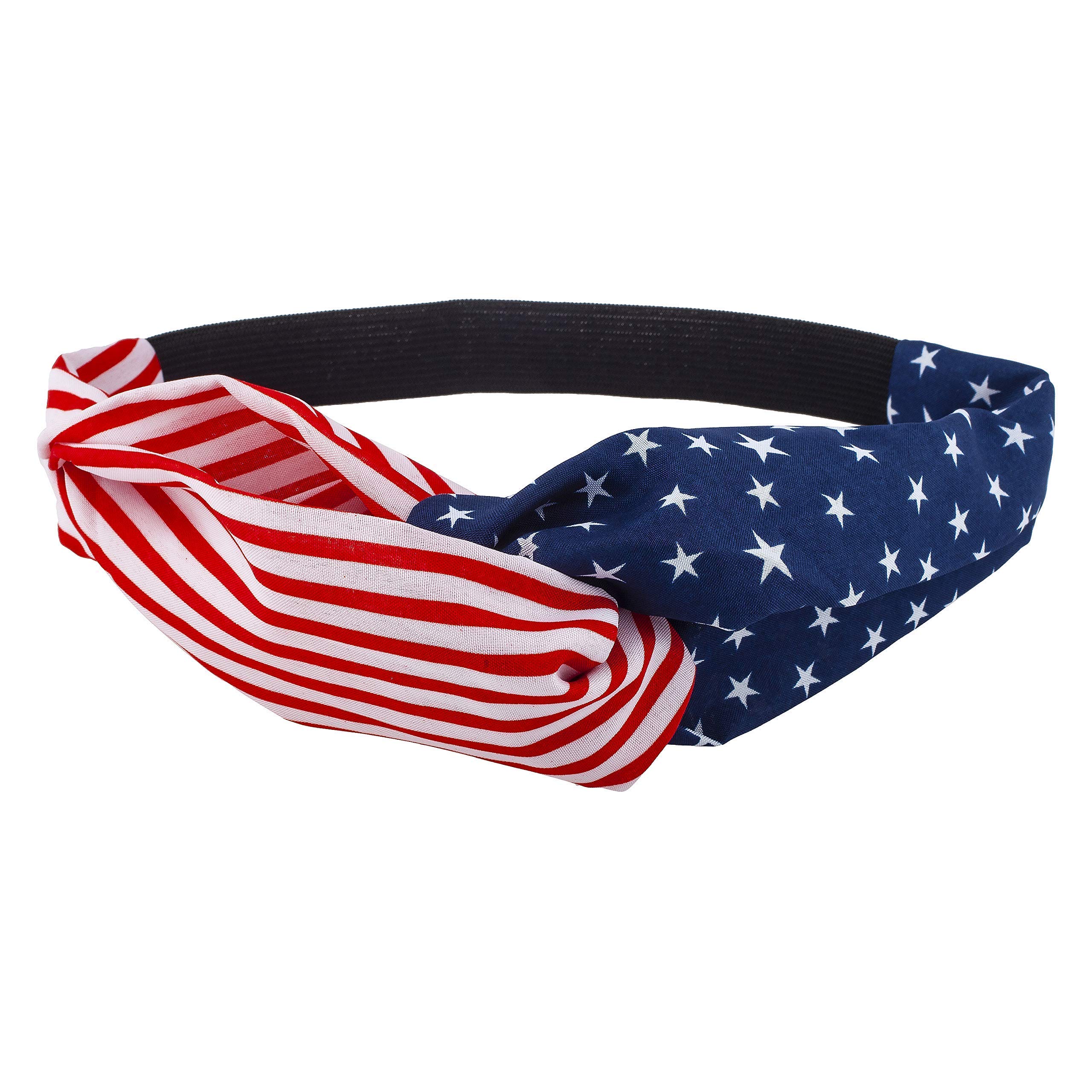 LUX ACCESSORIES Patriotic American Flag Stars & Stripes 4th of July Stretch Headband Set (2pc) - Perfect for Independence Day Celebrations, Festivals, and Outdoor Events