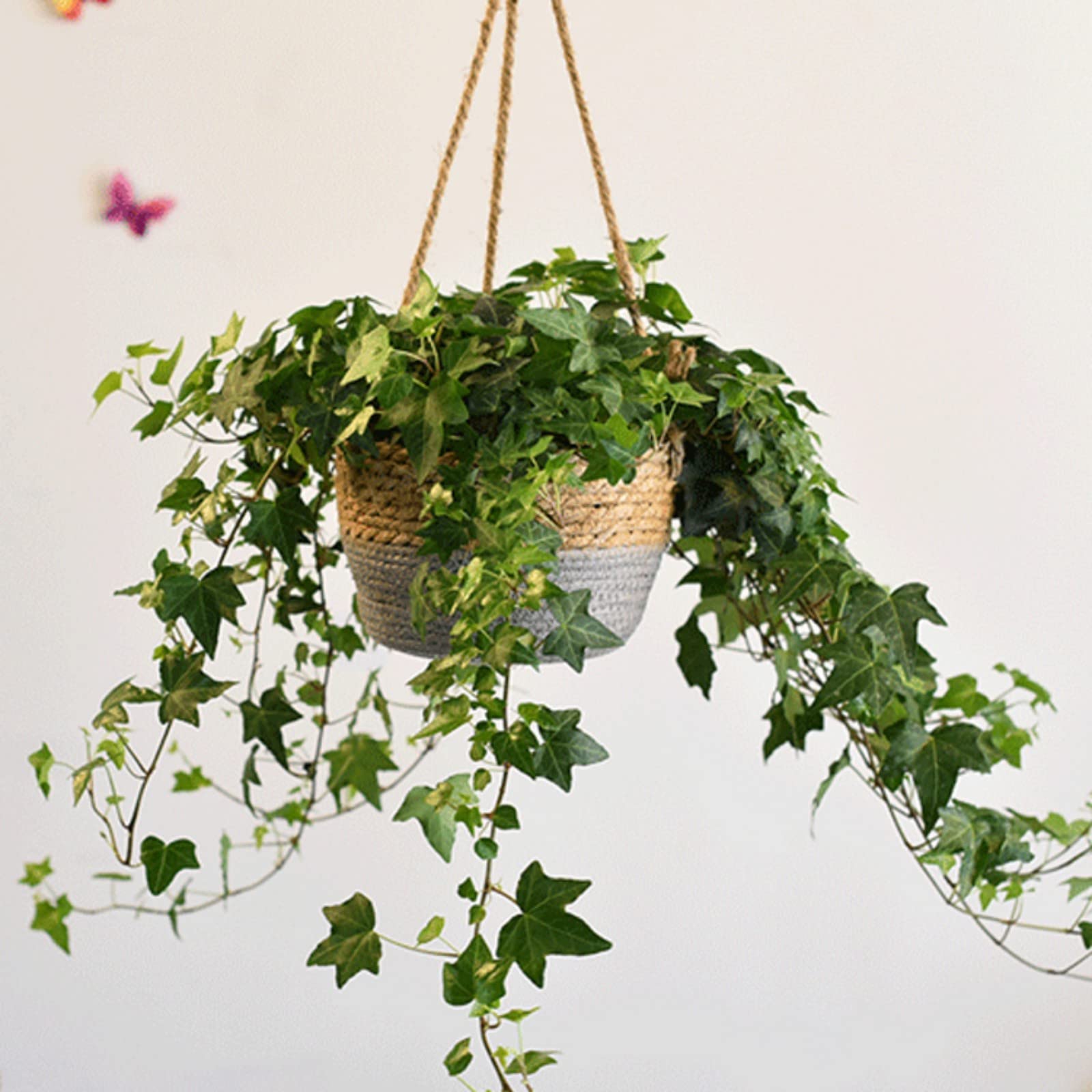 Marcol Macrame Seagrass Hanging Planter Basket - Natural Woven Flower Pot Holder for Indoor Plants, Home & Garden Decor - Perfect for Balcony, Living Room, and Boho Style Interior Design