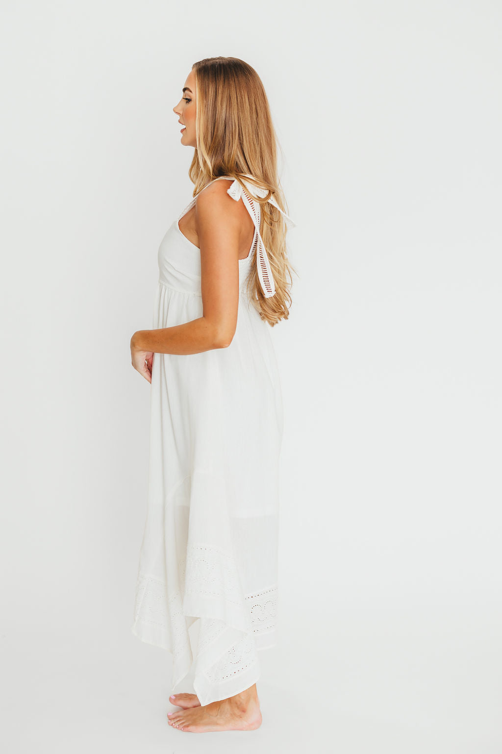 Palmer Asymmetrical Hem Midi Dress - White Flowy Summer Dress for Women | Perfect for Beach Vacations, Date Nights & Special Occasions