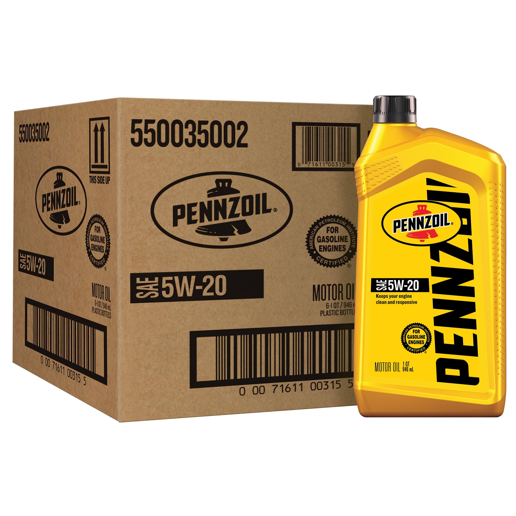 Pennzoil 5W-20 Full Synthetic Motor Oil - 1 Quart (6 Pack) | High Performance Engine Protection for Cars, Trucks & SUVs | Ideal for Daily Commuting, Highway Driving & Extreme Weather Conditions