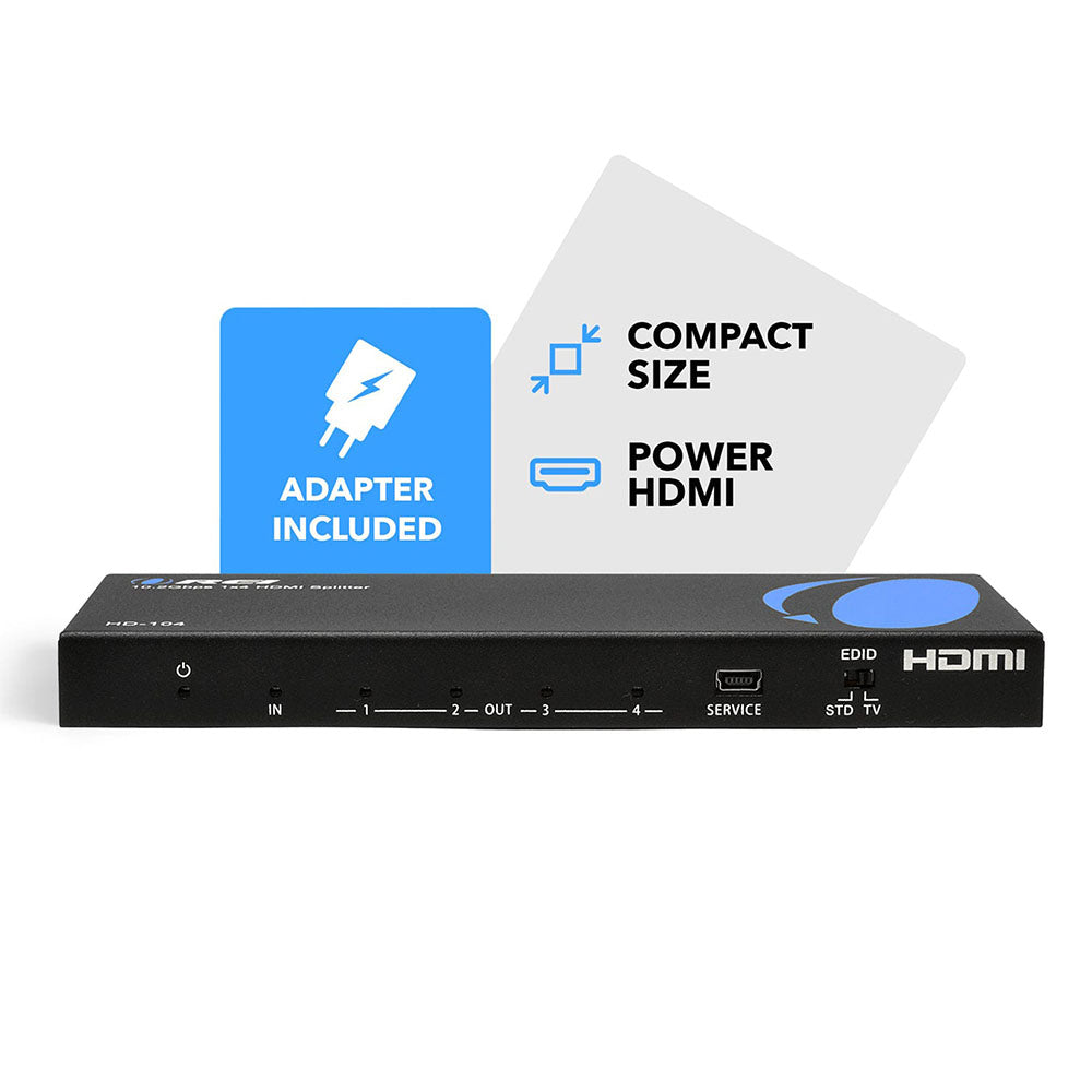 1x4 HDMI Splitter with EDID Management - 4K 60Hz 4 Port HDMI Distribution Amplifier for Home Theater, Gaming, and Multi-Screen Displays (Model HD 104)