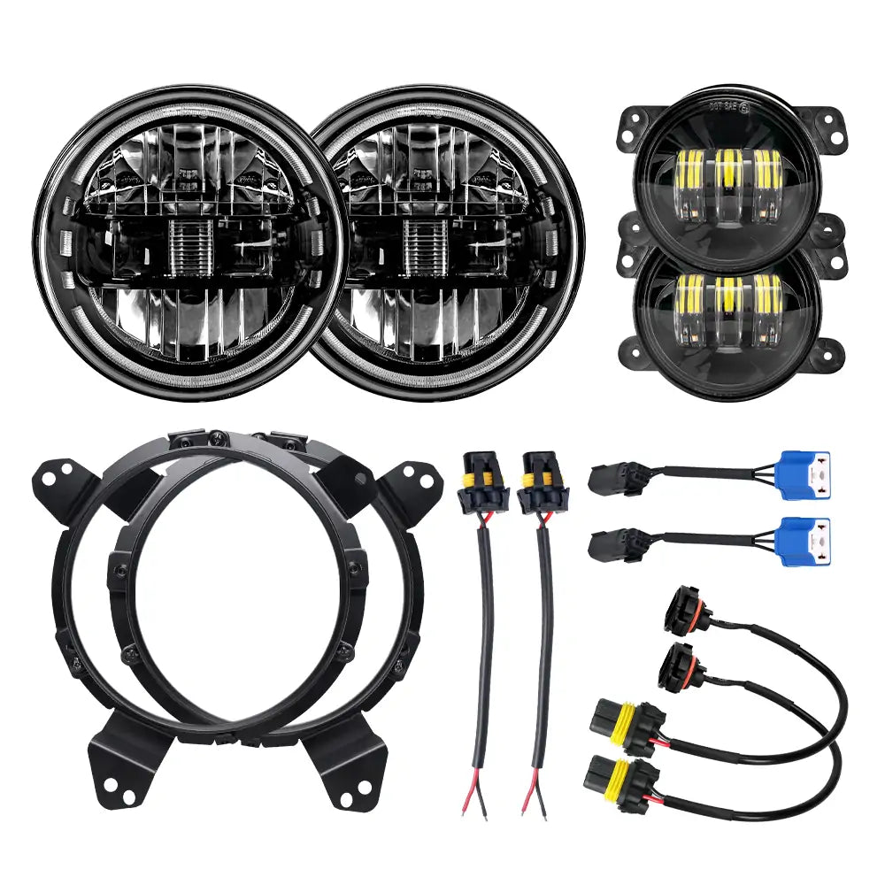 9'' LED Headlight Kit with Bracket Rings & 4 Fog Lights for 2018+ Jeep Wrangler JL & Gladiator JT - Black | Off-Road & Night Driving Upgrade