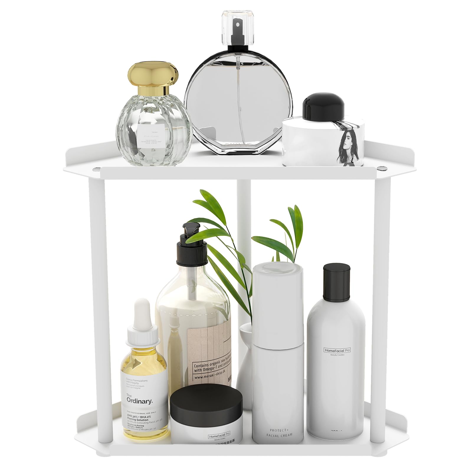 FLE Corner Bathroom Counter Organizer - Space Saving Countertop Storage Shelf for Bathroom, Kitchen, Living Room & Bedroom | Perfect for Organizing Toiletries, Cosmetics & Small Essentials in Tight Spaces