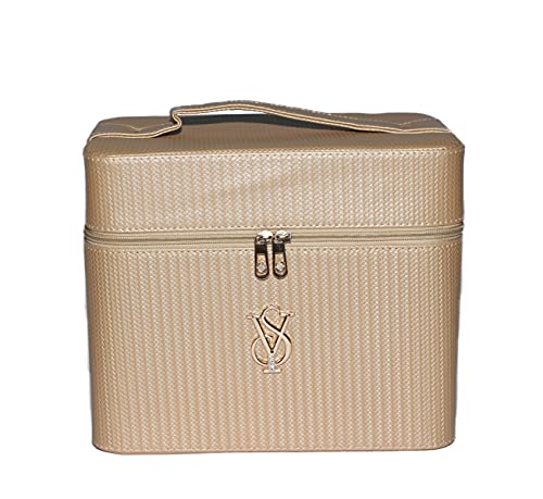 Janvi Beauty Professional Makeup Case - 2-Sided Open & Slide Vanity Cosmetic Box with Golden Finish | Perfect for Travel, Salon & Home Organization