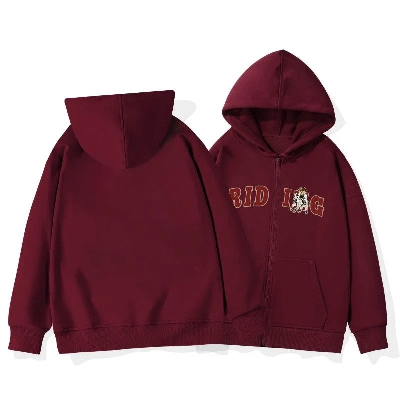 Women's Basic Hooded Zip-Up Hoodie - Winter Casual Pullover with Drawstring & Letter Print - Cozy Solid Color Fashion for Everyday Wear, Gym, and Outdoor Activities