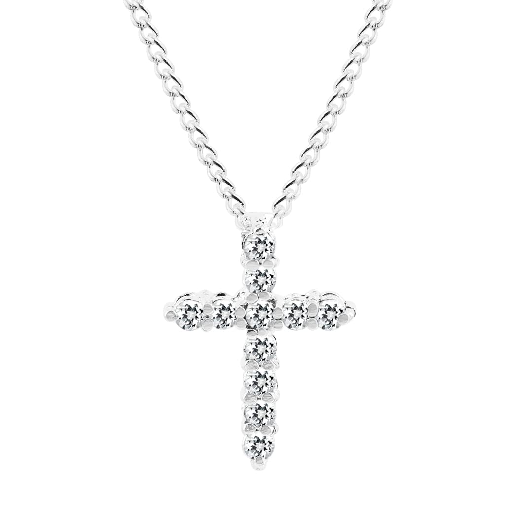 14K Solid White Gold Handmade Cross Pendant with Natural Diamond - Elegant Religious Jewelry for Women & Girls | Perfect for Gifts, Baptism, Church & Everyday Wear