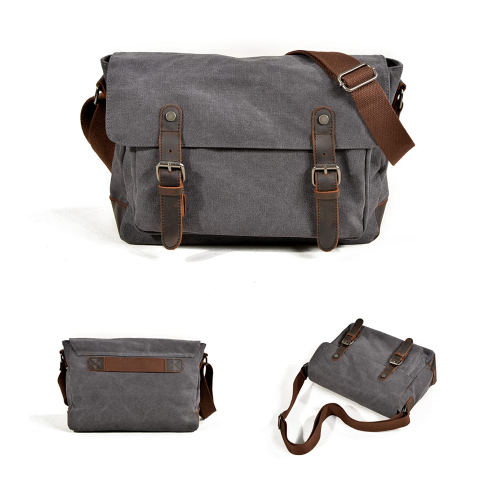 Vintage Waxed Canvas & Leather DSLR Camera Messenger Bag - Waterproof Shoulder Bag for Photographers, Dslr Cameras & Lenses - Perfect for Travel, Hiking & Outdoor Photography (Dark Grey)