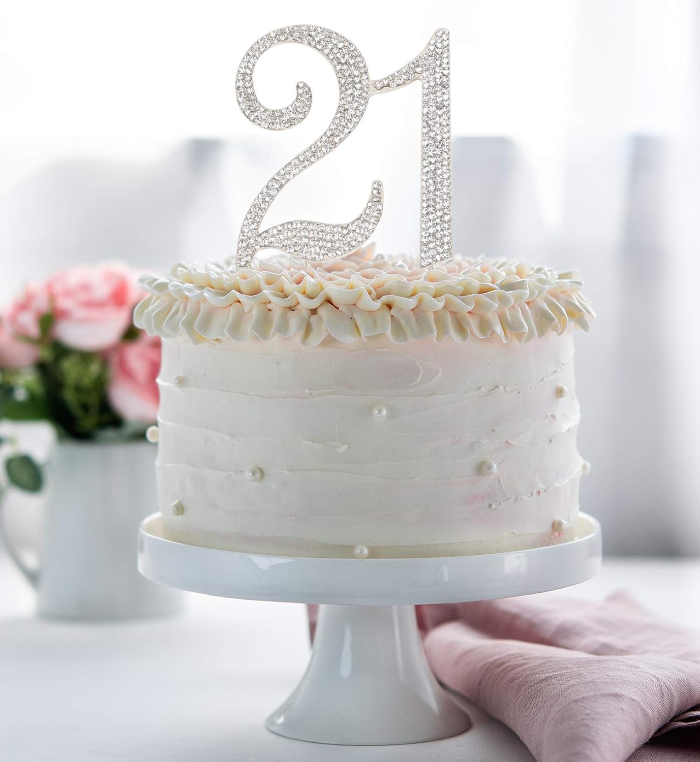 21st Birthday Cake Topper - Bling Crystal Rhinestone Decorations for Women, Silver Keepsake | Perfect for 21st Birthday Parties, Milestone Celebrations & Special Occasions