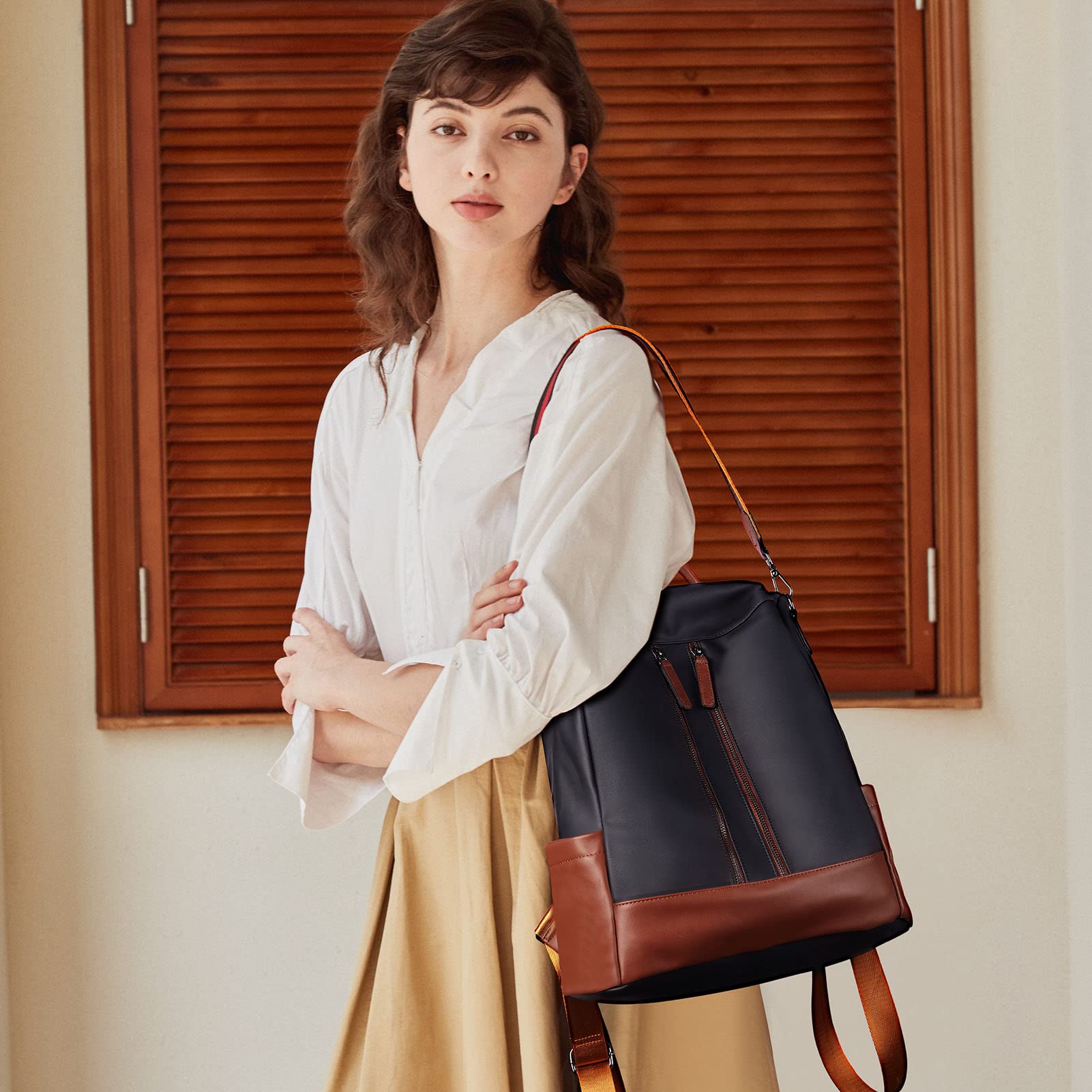 BROMEN Women's Leather Backpack Purse - Anti-Theft Fashion Shoulder Handbag & Bookbag for Work, Travel & Daily Use