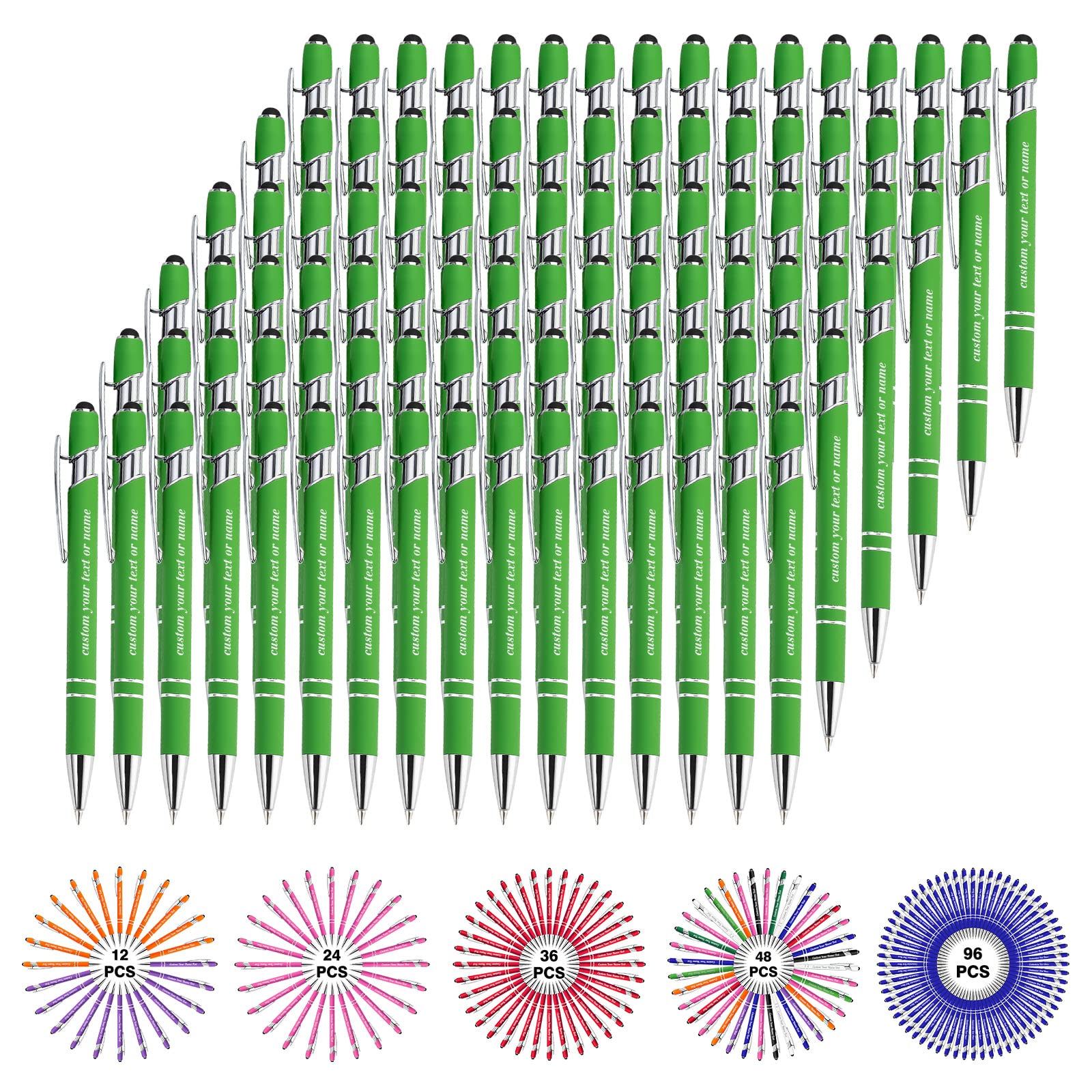 Custom Engraved Personalized Pens with Name - Bulk 96pc Set for Business, Graduation & Birthday Gifts - Ballpoint Stylus Pens with Logo & Text - Perfect for Corporate Events, School Rewards & Party Favors