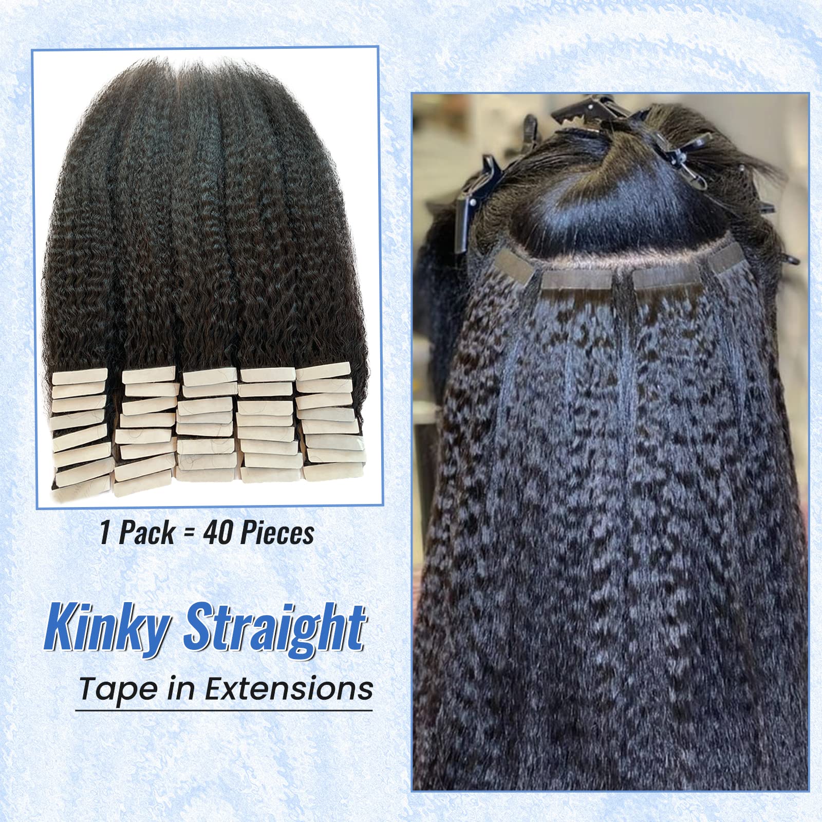 Brazilian Virgin Tape in Hair Extensions 20 Inch - 40 Pieces 100G Double Sided Human Hair for Black Women (#1B Natural Black) | Kinky Straight Tape Ins for Styling, Volume & Length | Perfect for Daily Wear, Special Occasions & Protective Hairstyles