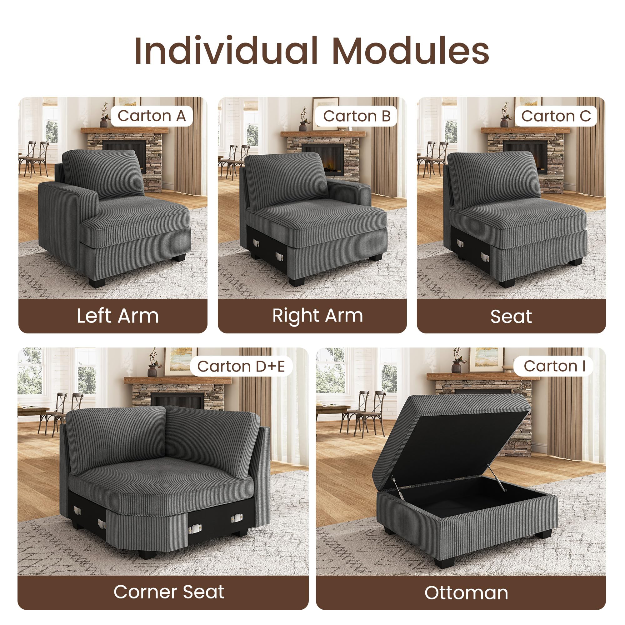 Nolany Right Armrest for Modular Sectional Couch - Customizable Replacement Arm for Sectional Sofa in Dark Grey | Perfect for Living Room, Home Theater & Office Seating