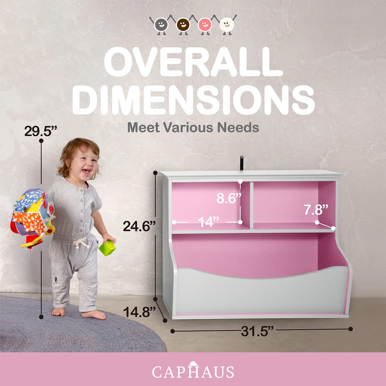 CAPHAUS Kids' Toy Storage Organizer - 6-Cube Open Shelf Bookcase for Nursery, Playroom & Closet | Multifunctional Toy & Book Storage Cabinet with Bins | Perfect for Home Organization & Montessori Play Spaces