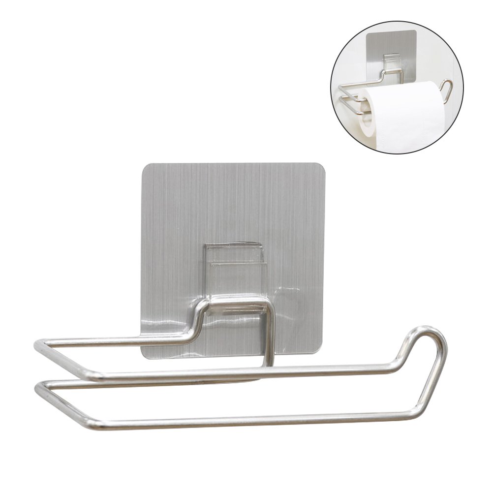 ELEOPTION Adhesive Wall Mounted Holder for Soap, Paper Towel, Hair Dryer & Mop - Space Saving Bathroom and Kitchen Organizer - Perfect for Small Apartments, Dorms & RVs