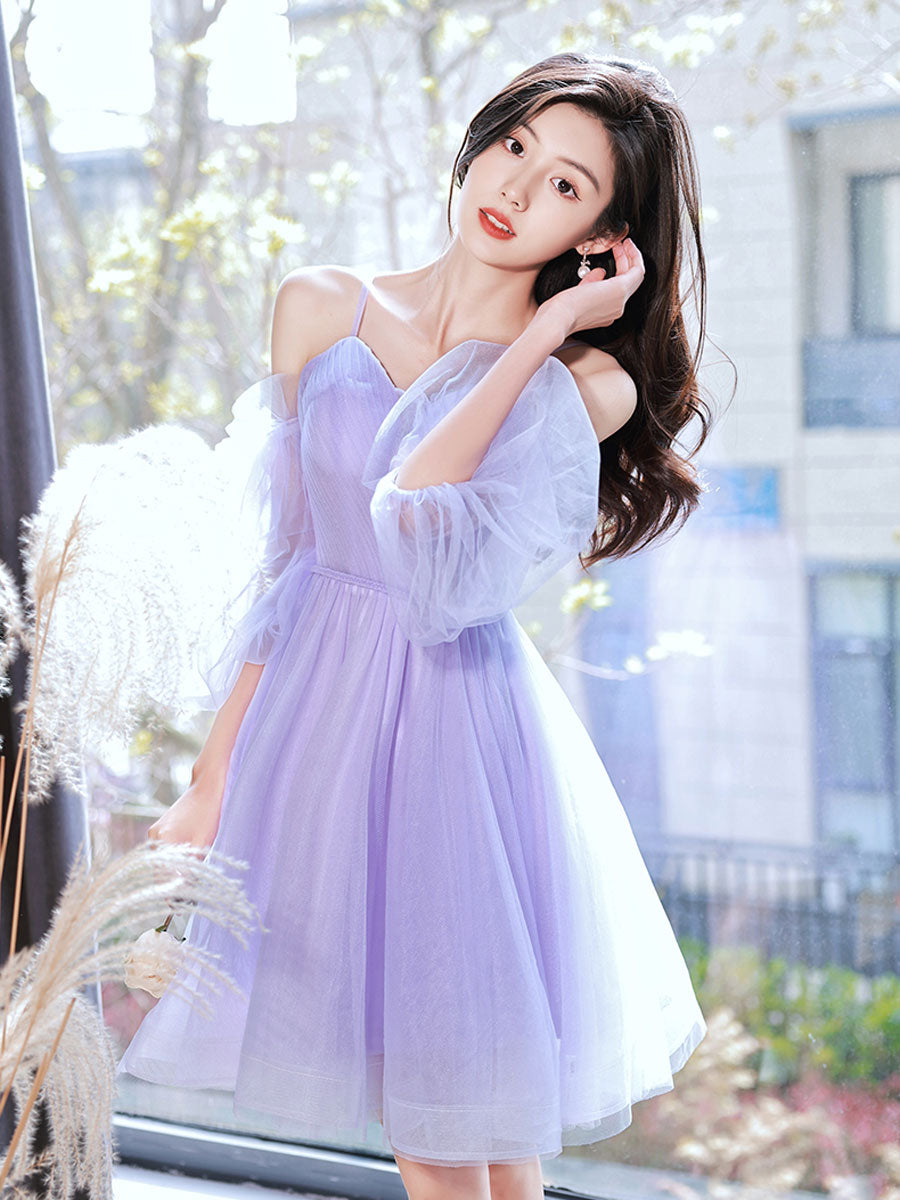 Elegant Purple Sweetheart Neckline Tulle Short Prom Dress - Puffy Ball Gown Homecoming Dress for Teens | Perfect for Prom Night, Homecoming Dance, and Special Occasions