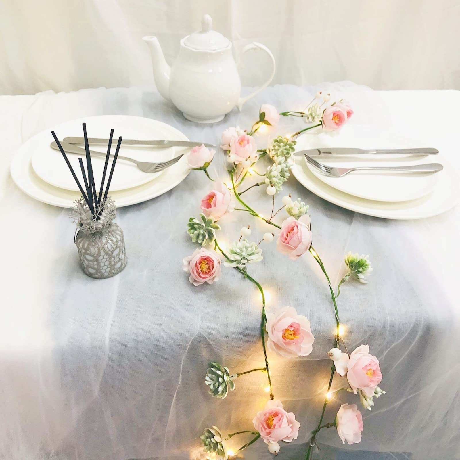 20 LED 6.6 FT Battery Operated Artificial Rose Succulents String Lights - Pink Floral Fairy Vine Garland for Bedroom, Valentine's Day, Wedding & Party Decorations - Perfect for Romantic Ambiance, Indoor Decor & Special Occasions