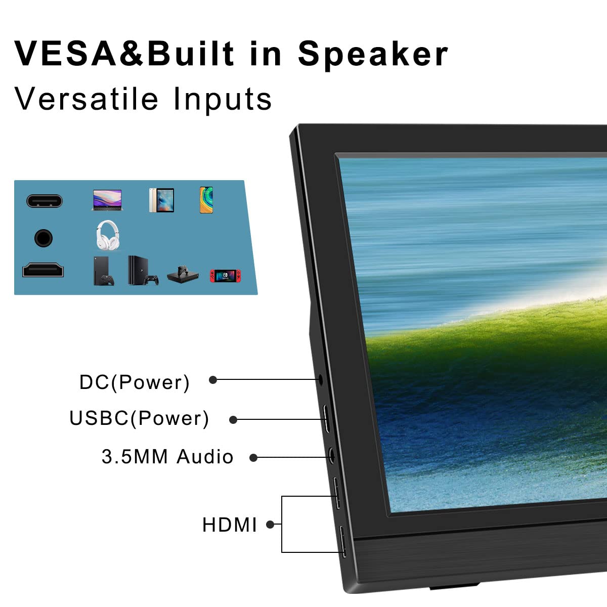 Prechen 11.6 Inch Portable Monitor - 1366x768 HD Screen with HDMI & USB-C - Compatible with PS3/PS4/Raspberry Pi - Dual Built-in Speakers & Adjustable Kickstand - Perfect for Gaming, Work & Travel