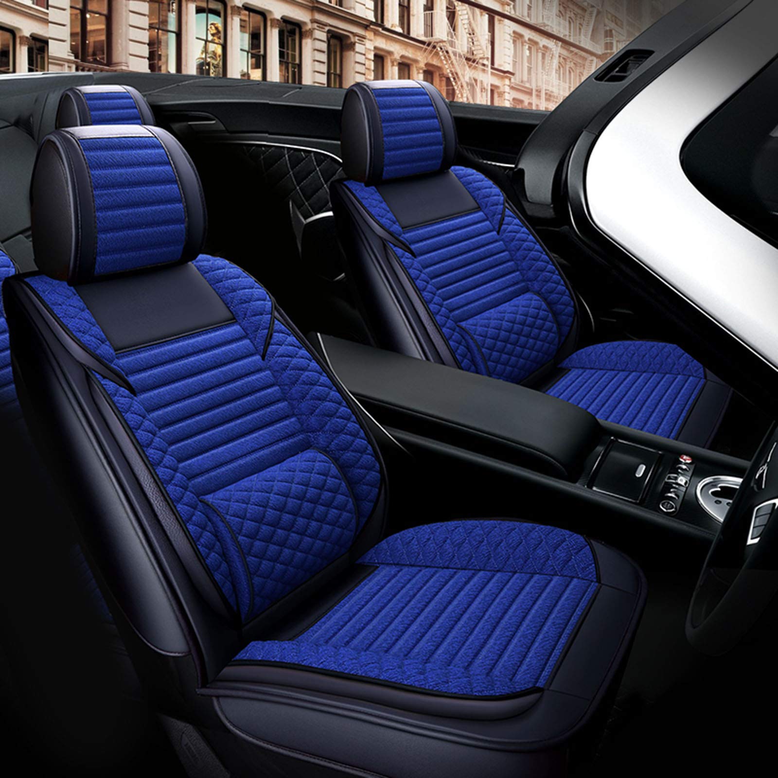 Premium Non-Slip Breathable Car Seat Covers Full Set - Airbag Compatible, Black & Blue Design for Enhanced Comfort & Safety | Perfect for SUVs, Sedans & Trucks, Long Drives & Daily Commutes