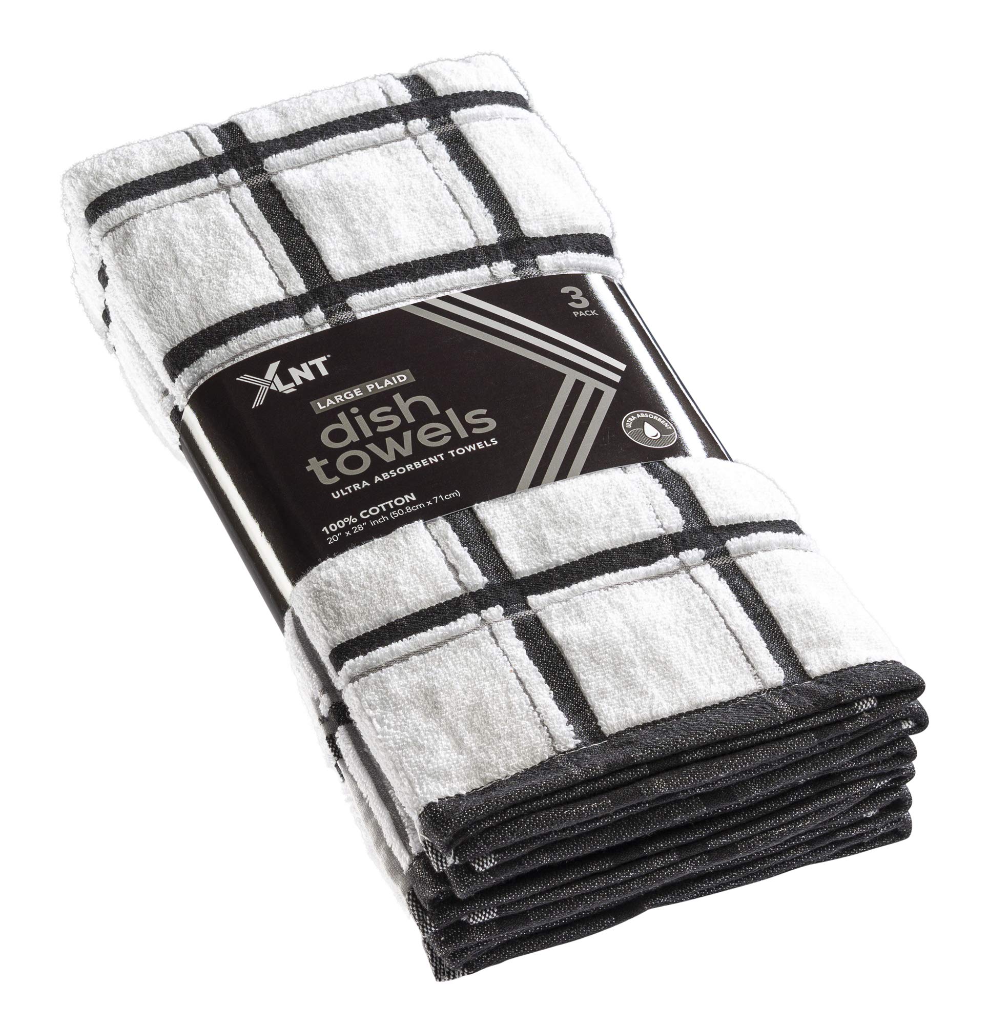 Premium 6-Pack XLNT Black Large Kitchen Towels - 100% Cotton Dish Towels 20