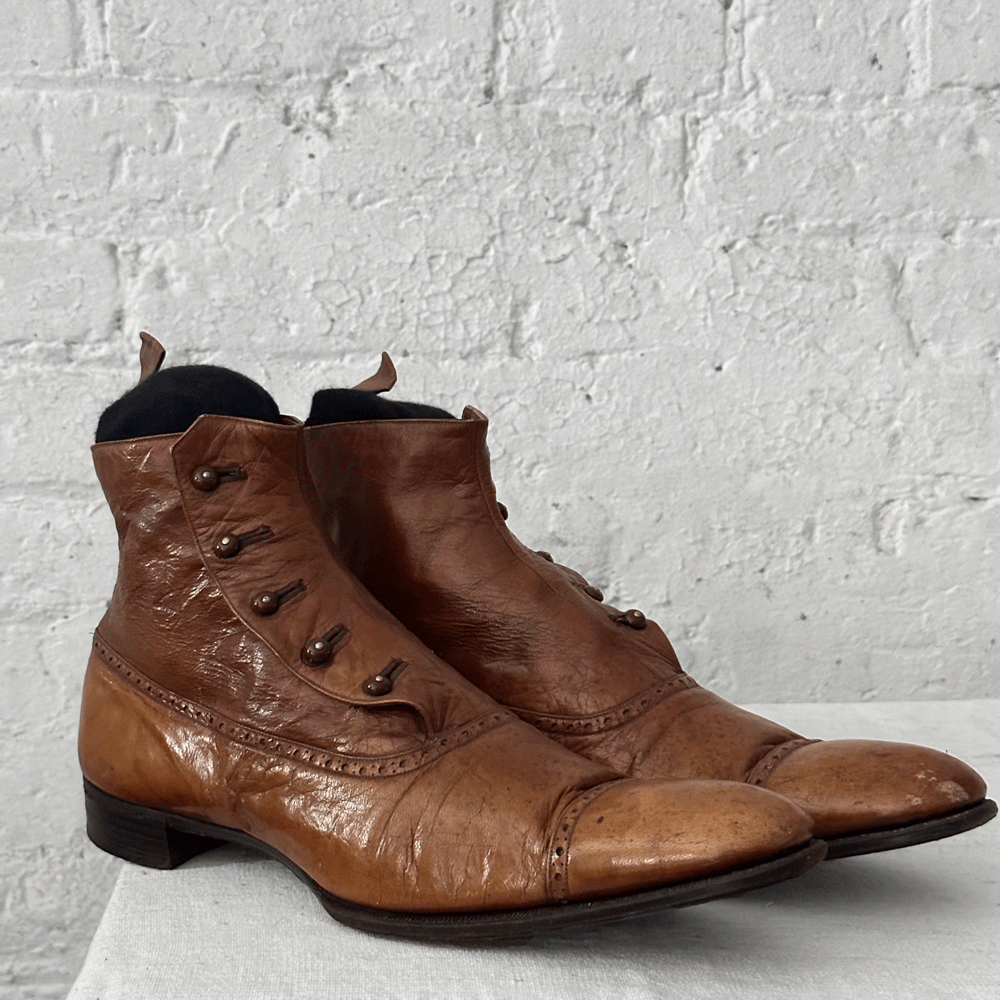 19th Century France Vintage Custom Leather Ankle Boots with Buttons - Elegant Historical Footwear for Cosplay, Renaissance Fairs & Victorian Style Outfits
