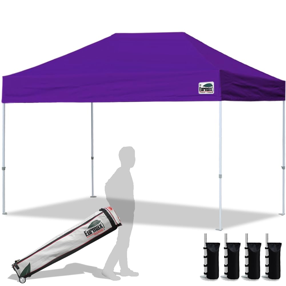 Eurmax USA 8'x12' Commercial Pop Up Canopy Tent - Heavy Duty Instant Shelter with Roller Bag & 4 Bonus Sand Weight Bags (Purple) - Perfect for Outdoor Events, Farmers Markets, Beach Parties, and Trade Shows